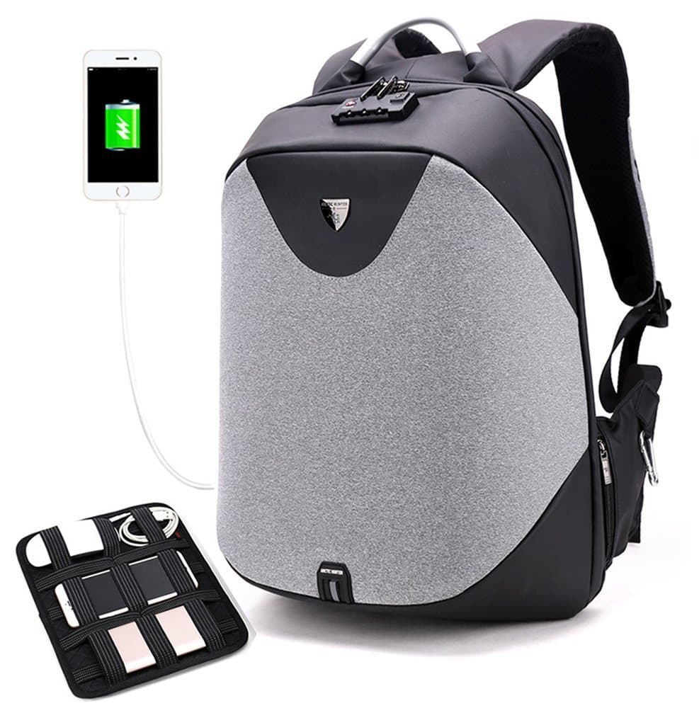 Arctic Hunter Design- Anti Theft Backpack,Waterproof Travel Backpack with Lock, Slim College School Computer Bag with USB Charging Port Fits 15.6" Laptop Notebook, Business Laptop Backpack
