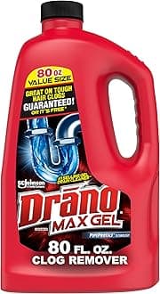 Max Gel Drain Clog Remover and Cleaner for Shower or Sink Drains, Unclogs and Removes Hair, Soap Scum and Blockages, 80 Oz