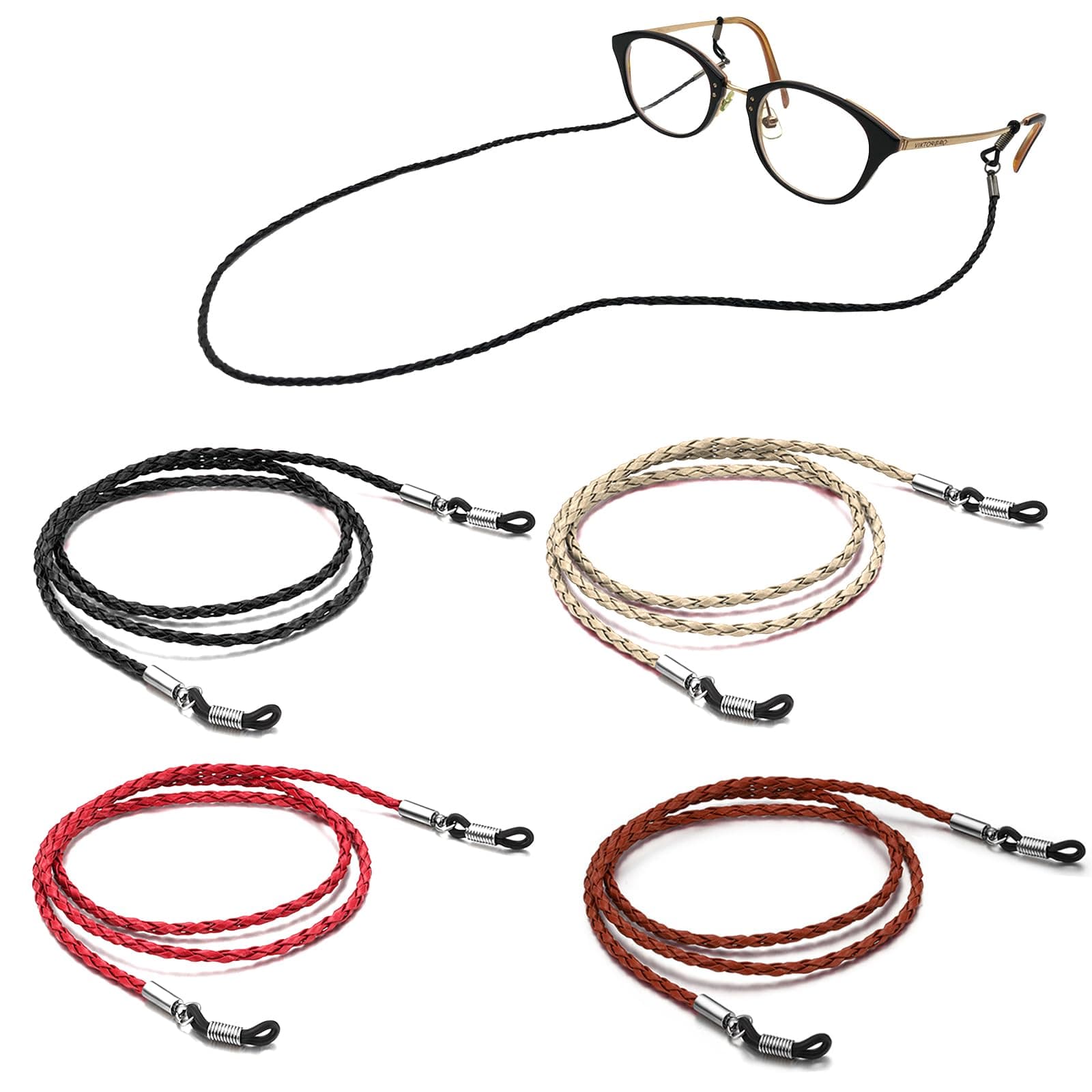Aphlos Eyeglasses Holder Strap Cord, Eyeglass Retainer, Leather Eyeglasses String Holder Chain Necklace, Glasses Cord Lanyard (4 Colors)