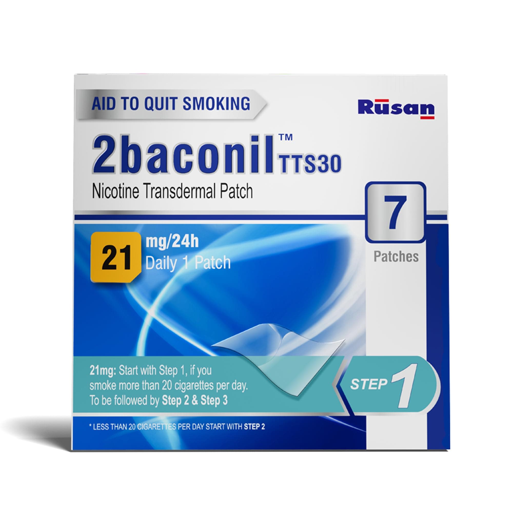 - Rusan 2baconil Nicotine Transdermal Patch 21mg Step 1 | 7 Patches | Quit Smoking NRT