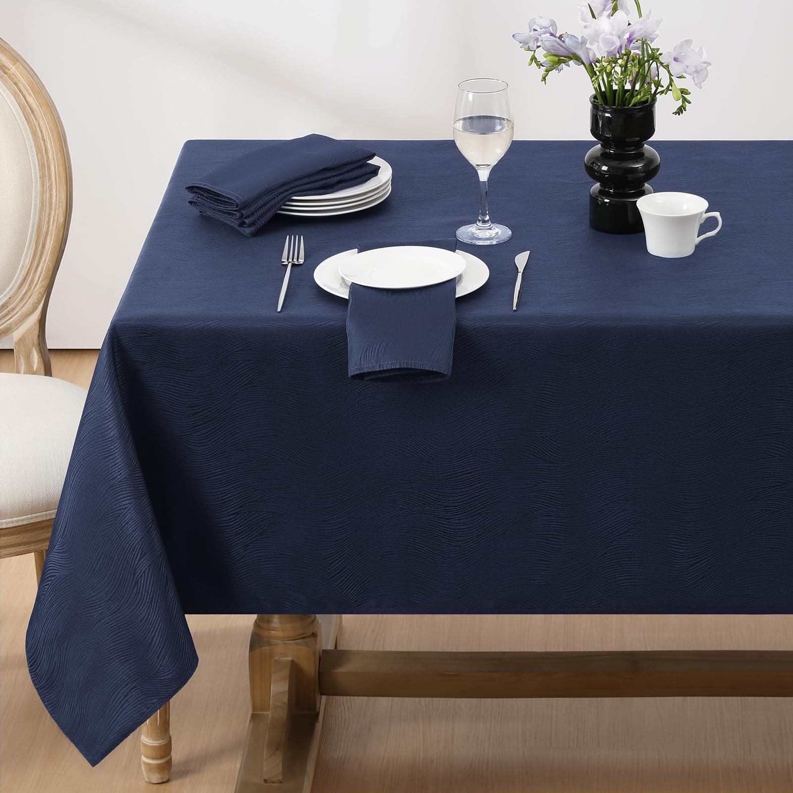 Jacquard Rectangle Tablecloth, Swirl Design Waterproof Stain Resistant Table Cover Wrinkle Free Heavy Weight Table Cloths for Dinner/Parties/Holiday - 52 x 70 Inch, Navy Blue