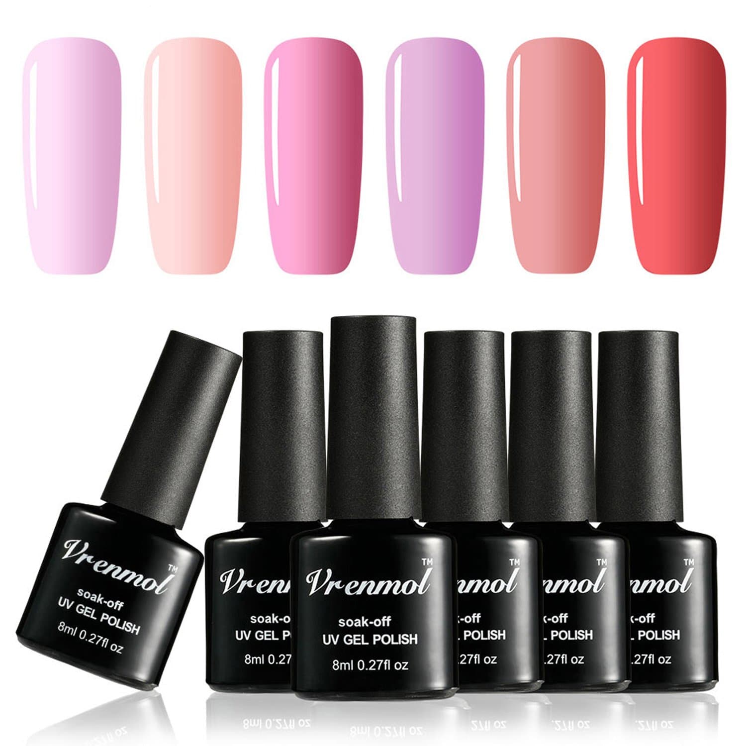 Vrenmol One step Gel Polish Set No Need Base and Top Coat UV Led Cured Required 6pcs Nail Gel Polish Kit 8ml #C001