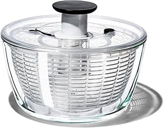 Good Grips Glass Salad Spinner - Large 6.22-Qt Lettuce & Fruit Washer, Borosilicate Glass Bowl, BPA-Free, Easy Pump
