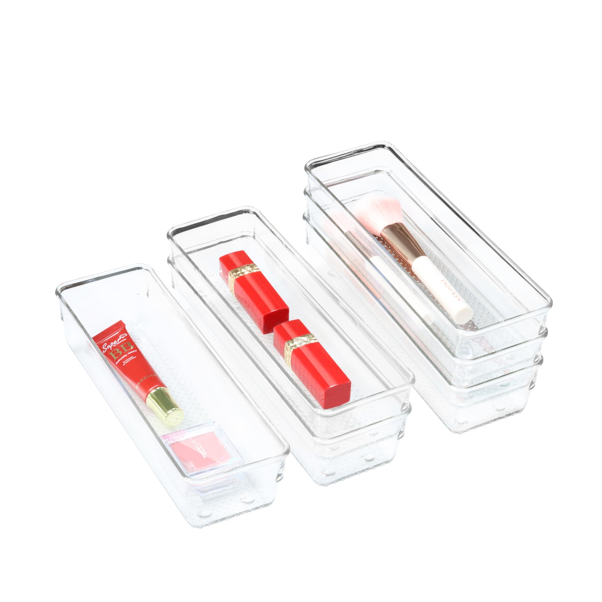 ihomecooker 6 Set Clear Plastic Drawer Organizer Divider Storage Tool Box Tableware Utensil Makeups Dresser Organizer Dresser for Kitchen, Classroom, Office, Bathroom, Counter Top Desk 9''X3''