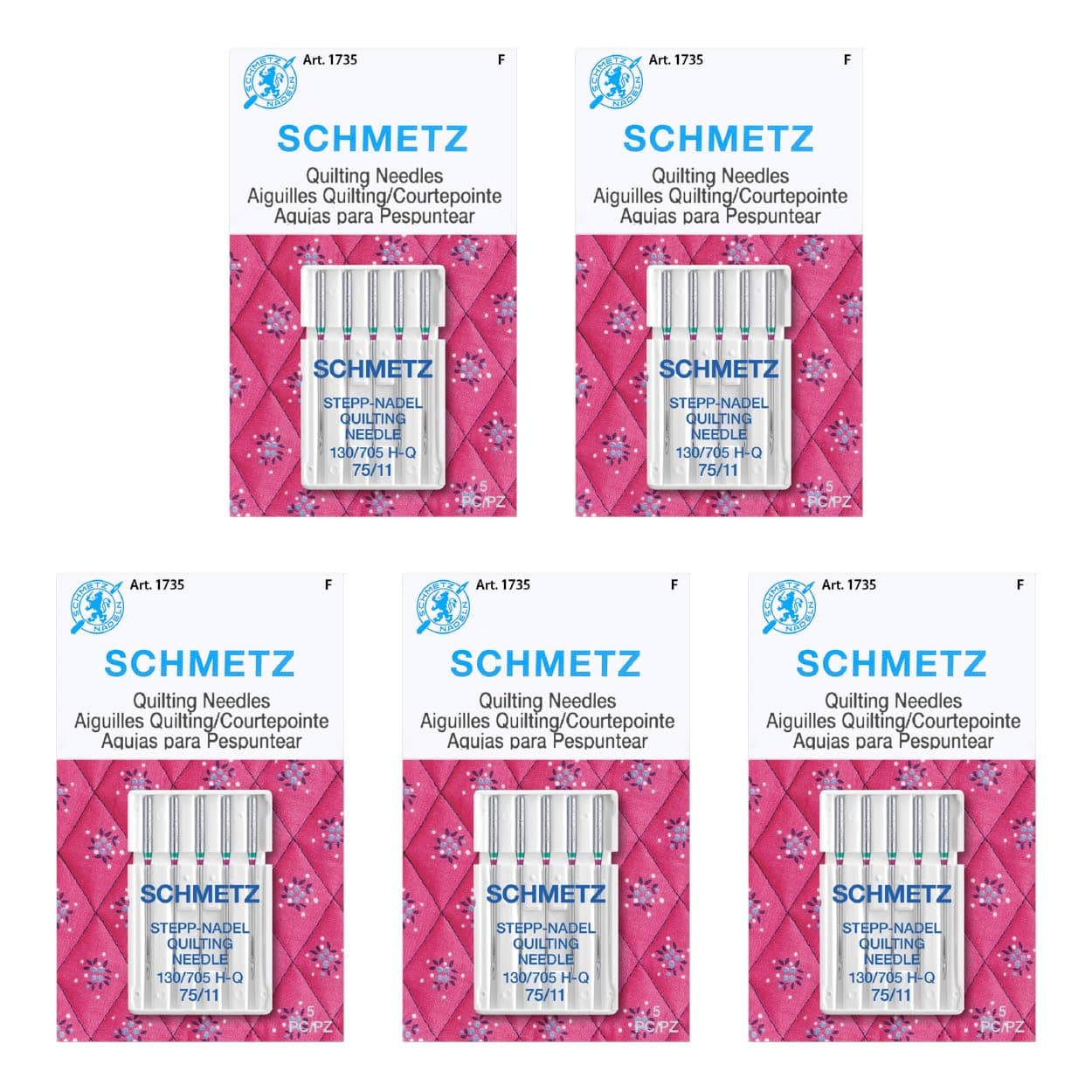 Quilting Needles - Size 75/11, 5-Needle Cards, Pack of 5