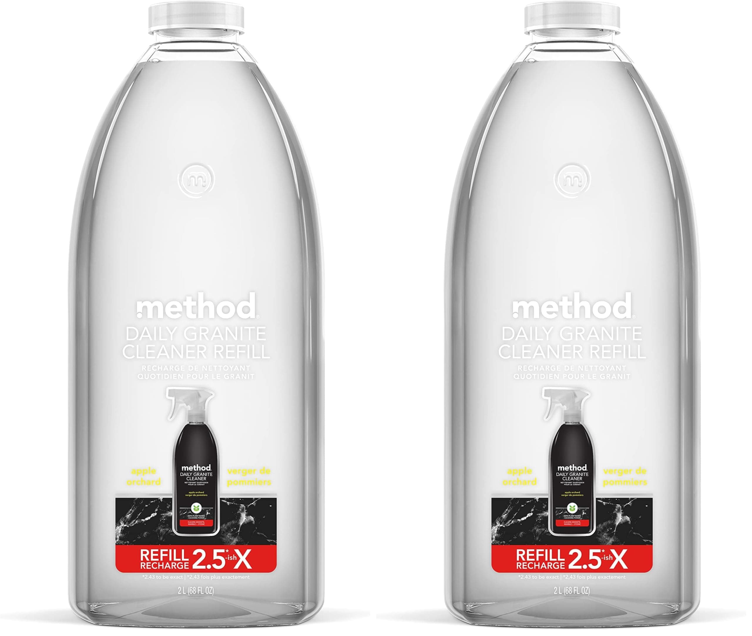 Method Daily Granite Cleaner Refill, Apple Orchard, Plant-Based Cleaning Agent for Granite, Marble, and Other Sealed Stone, 68 fl oz, (Pack of 2)