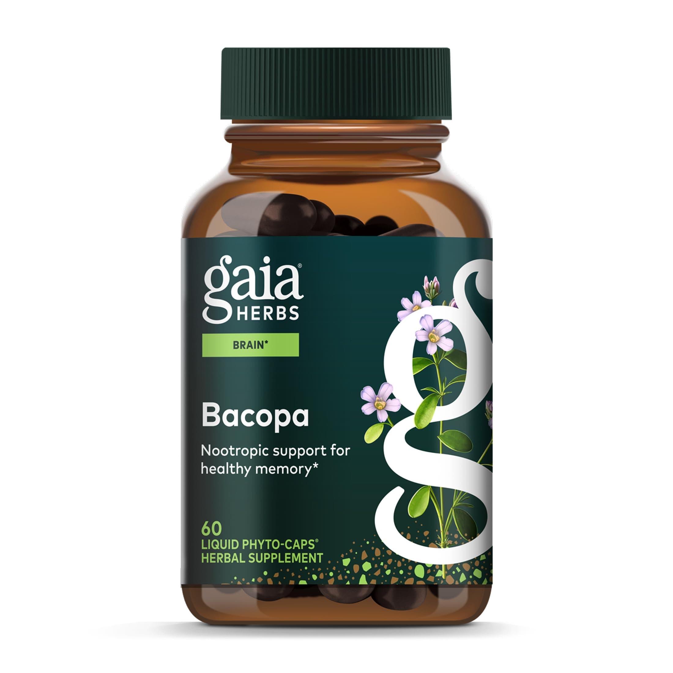 Bacopa - Brain & Cognitive Support Herbal Supplement - Made with Bacopa Monnieri to Help Support a Thriving Mind* - 60 Vegan Liquid Phyto-Capsules (60 Servings)