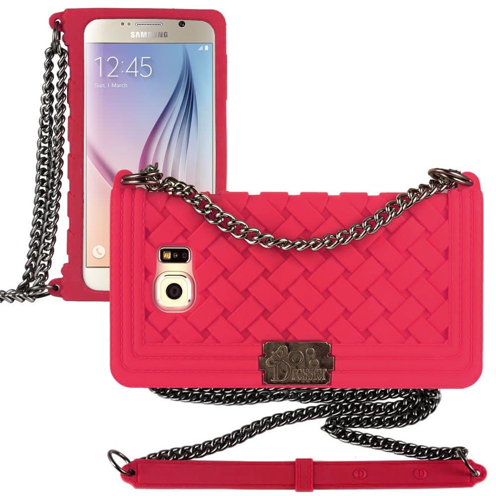 Galaxy Note 5 Case, Dressier Braid Purse Wallet Design Case for Samsung Galaxy Note 5 HOT PINK with Shoulder Chain Strap