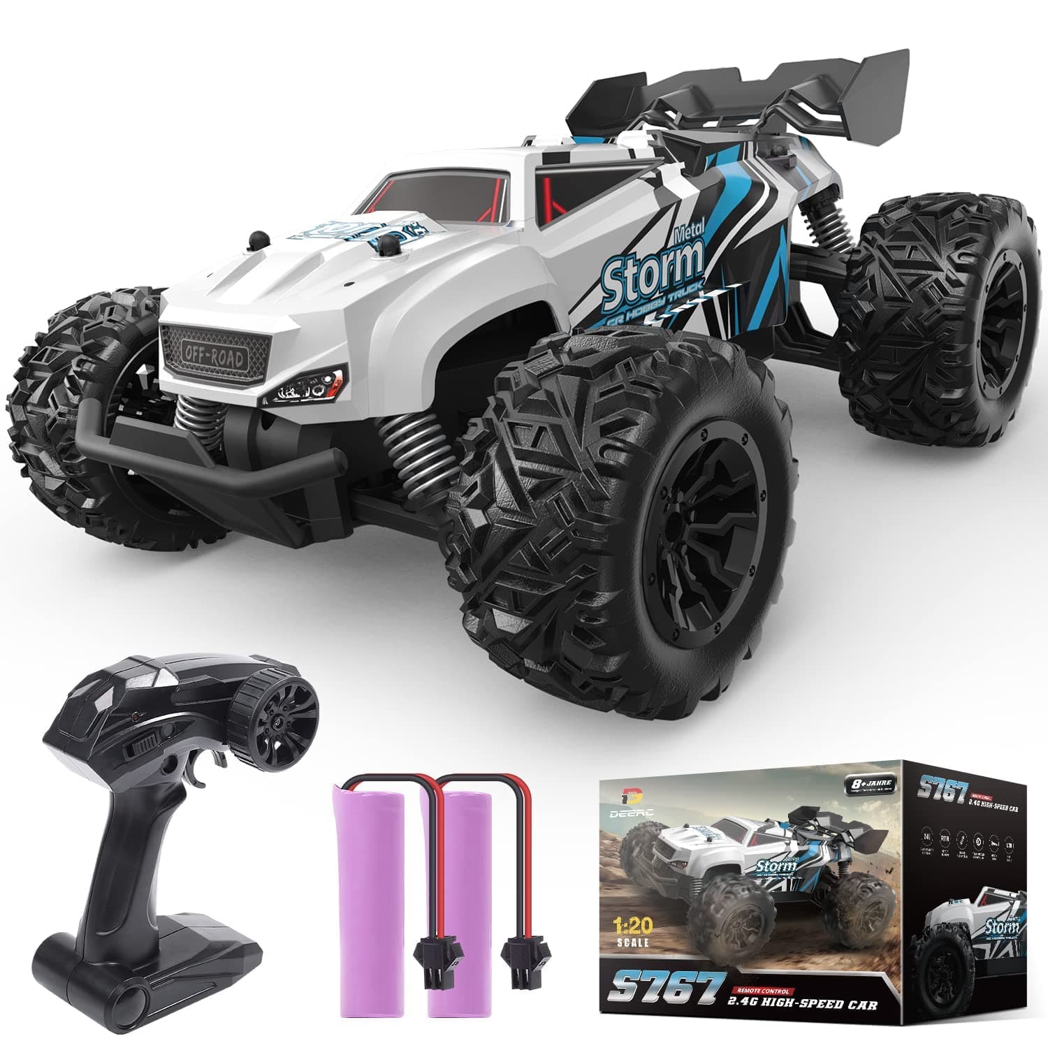 DEERC RC Car Remote Control Car for Age 8-12, All Terrain RC Monster Truck W/ 2 Batteries for 40 Min Play, 2.4GHz Outdoor Off Road Rock Crawler Toy Xmas Gift for Boys Girls Kids Beginners