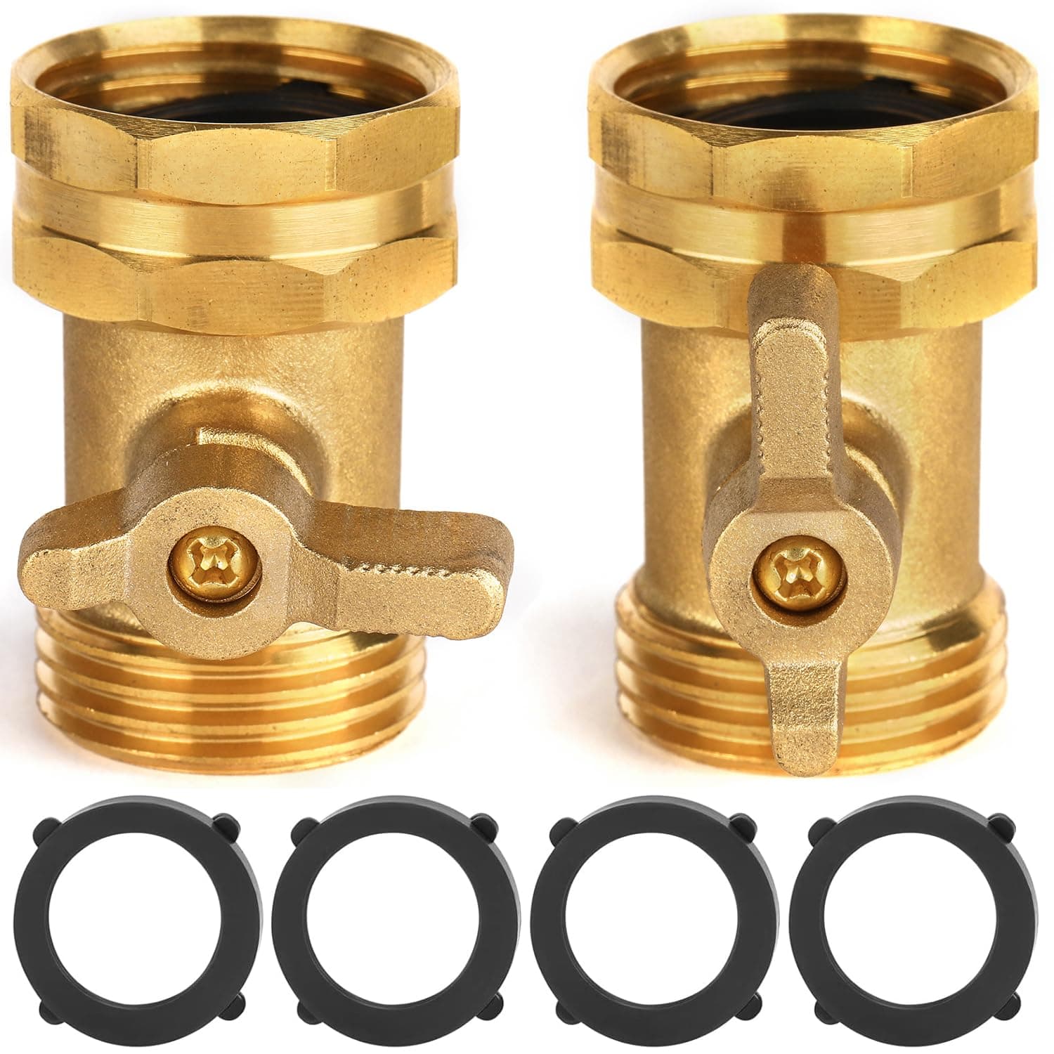 2 Pack Garden Hose Shut Off Valve - Extended Handle - 3/4" Heavy Duty Solid Brass Hose Connector Water Shut Off Valve Hose Shutoff Valve with 4 Pcs Hose Washers