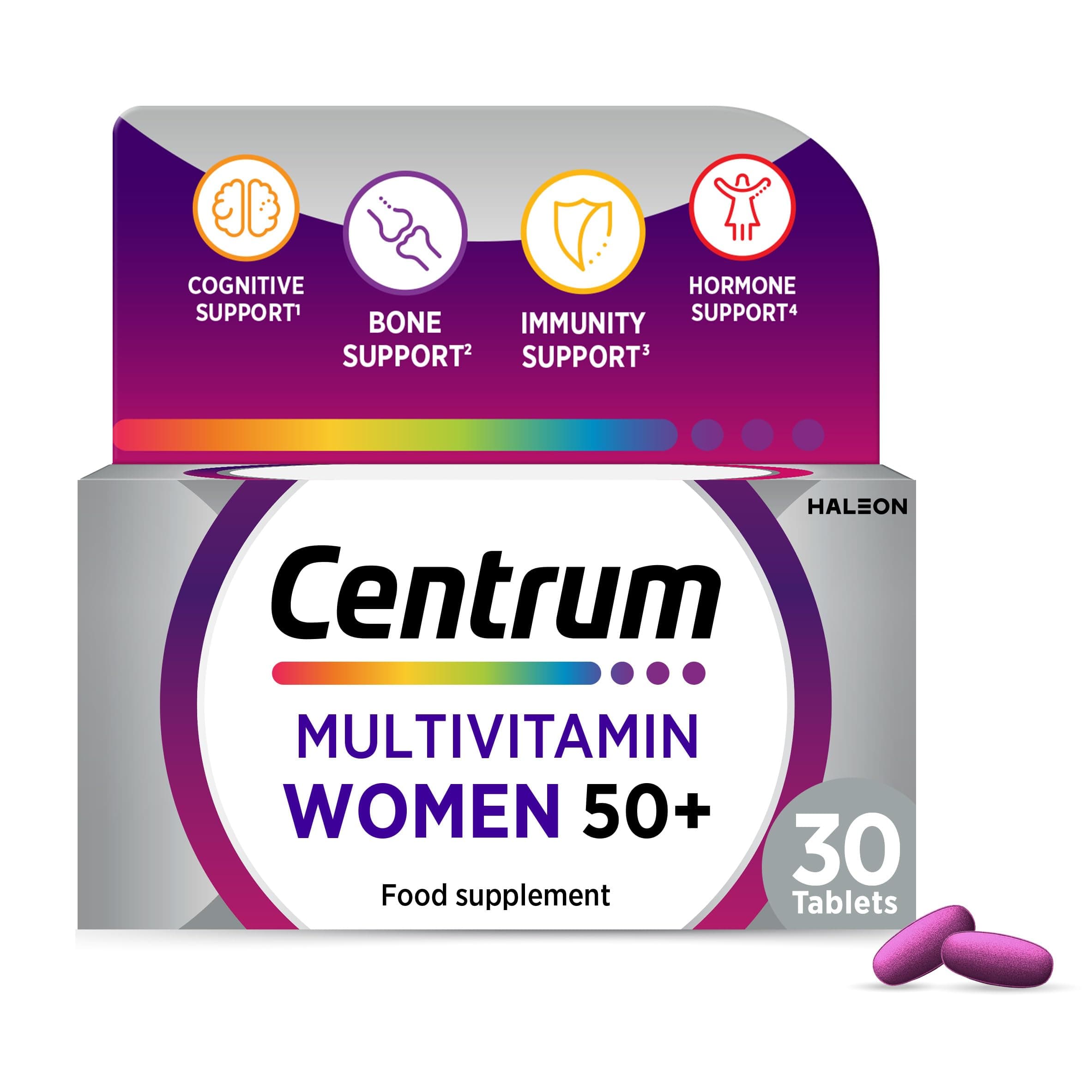 Centrum Women 50+ Tablets Multivitamin & Mineral Supplements, 23 essential nutrients including vitamin D, C, and Iron, 30 ct