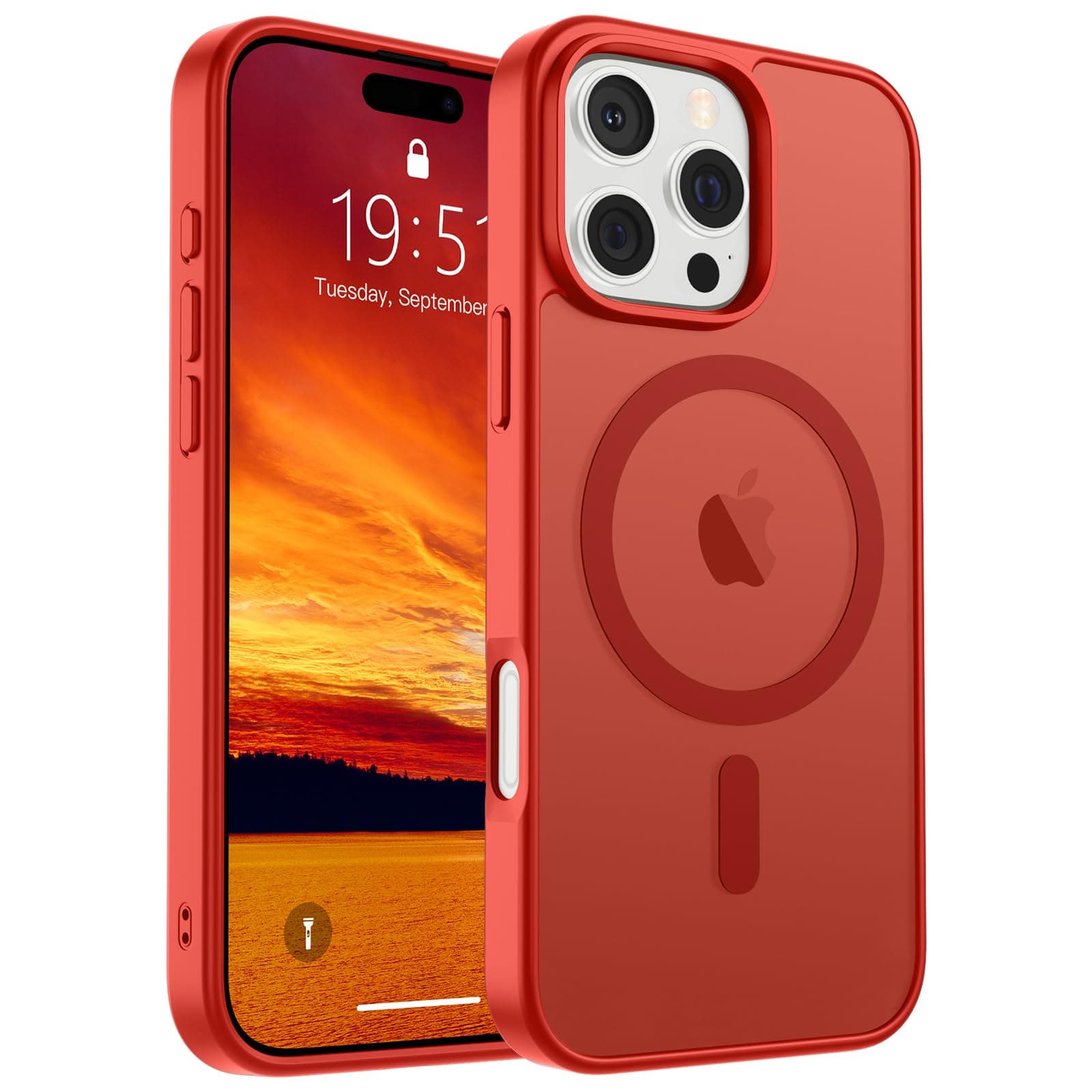 Magnetic for iPhone 16 Pro Max Case (Compatible with MagSafe) (Military Grade Drop Protection) Slim Translucent Matte Shockproof with Anti-Fingerprint Phone Case,Red