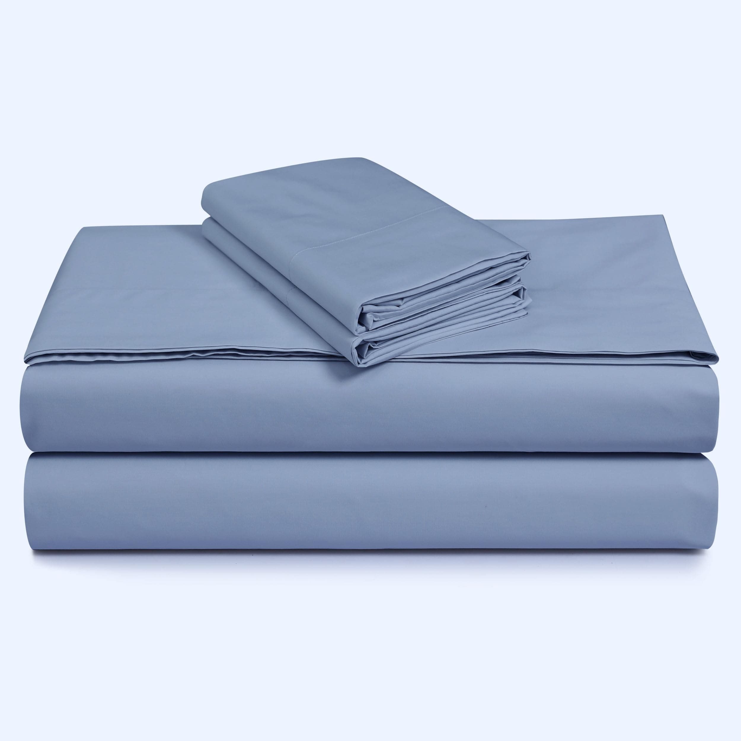 Tribeca Living Cotton Percale Sheets Twin Size, Extra Deep Pocket Bed Sheet Set, 300 Thread Count, Skyway/Blue