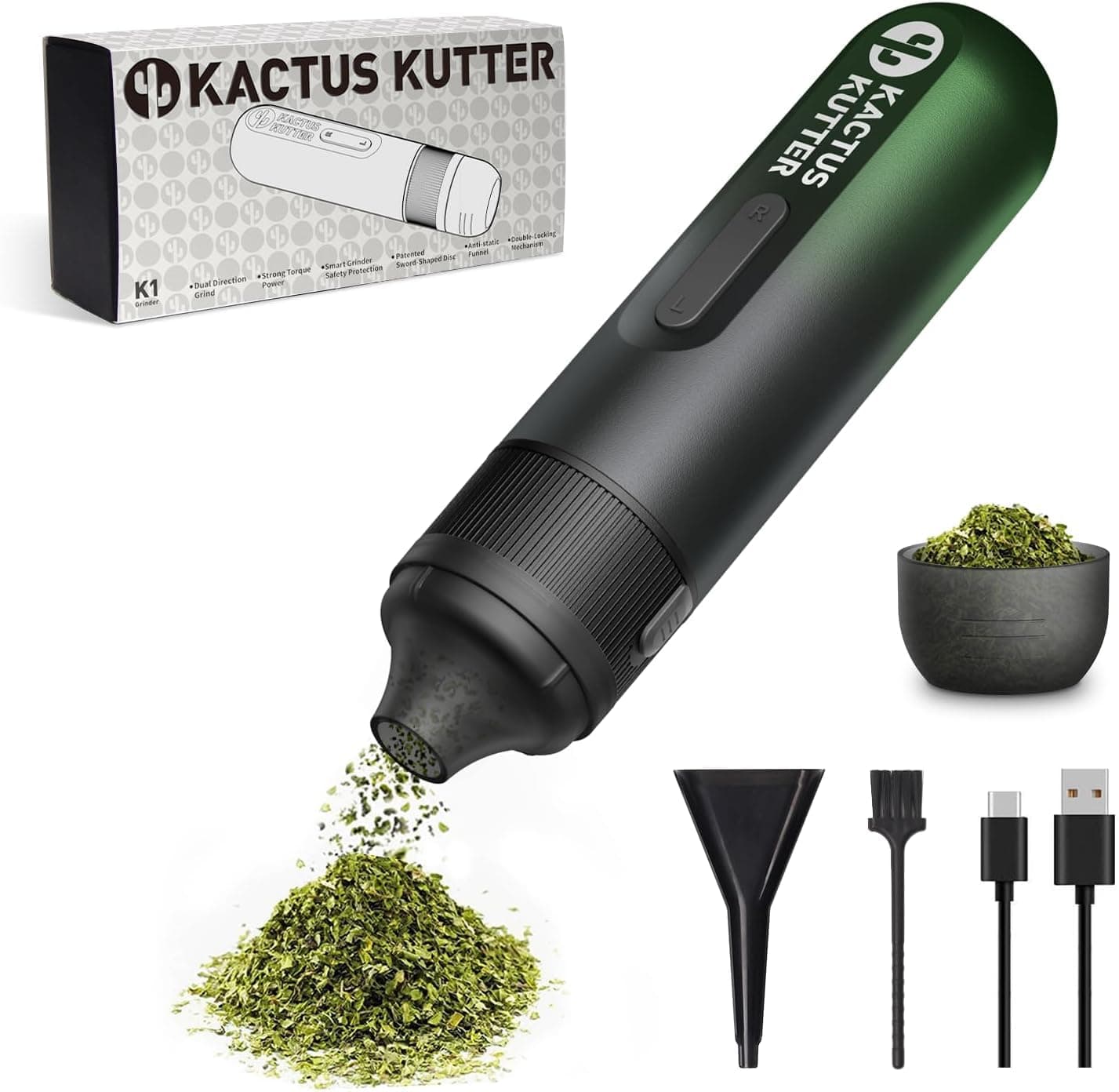 K1 Electric Spice Grinder Battery Powered Automatic Portable For Kitchen Herb Grinding - Holds up to 1 Gram (Shadowed Emerald)