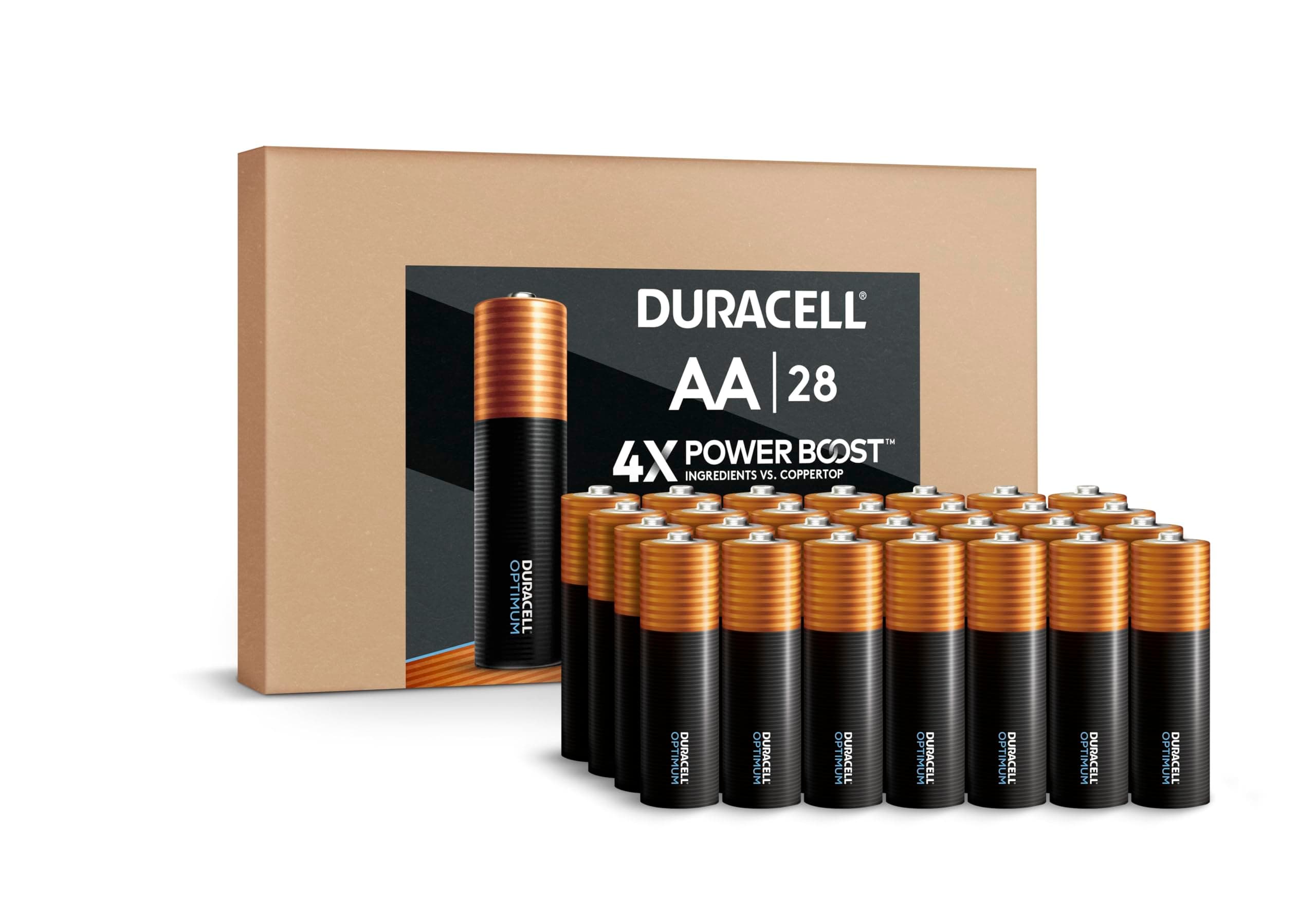 Duracell Optimum AA Batteries 28 Count with Power Boost Ingredients, Re-closable Pack for a Quick, Easy Access and Organized Storage