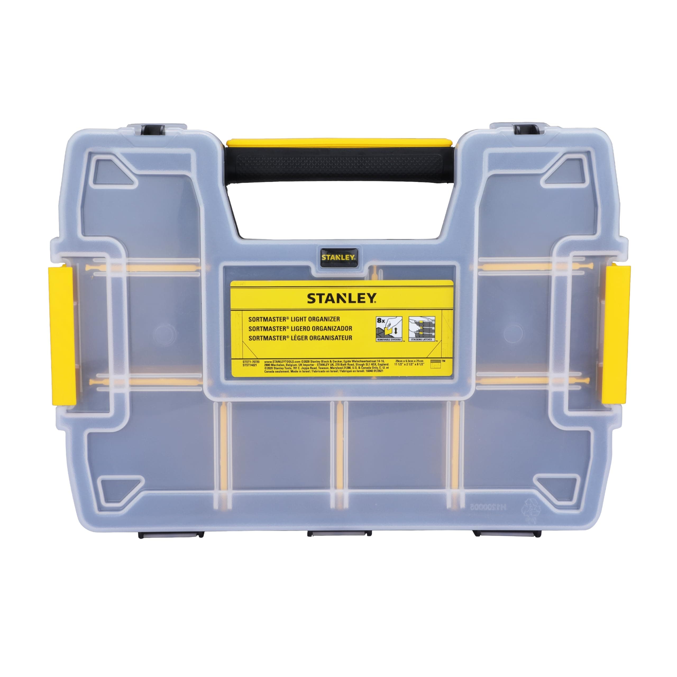 STANLEY STST1-70720 Professional Heavy Duty 10 Compartment Sort Master Light Organizer, 2.5 Kg Weight Capacity, Customizable 8 Removable Dividers, Polypropylene Textured Lid, 11.6x29.3x22.4 cm