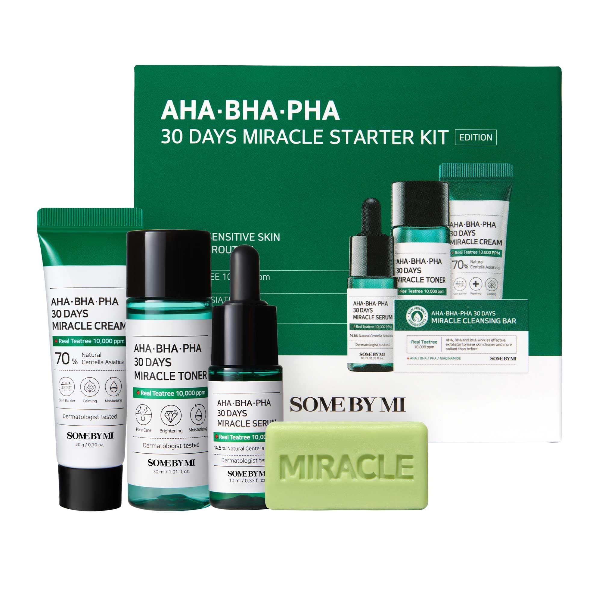 AHA-BHA-PHA 30 Days Miracle Starter Kit | Toner 30Ml + Serum 10Ml + Cream 20G + Cleansing Bar 30G | Set Of 4 Travel Kit