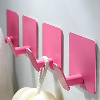 DELITON 4 Pack Hooks for Wall - Cute Kids Wall Hooks Adhesive Coat Robe Towel Hooks for Bathrooms Kitchen Heavy Duty Stainless Steel Wall Decor, Pink