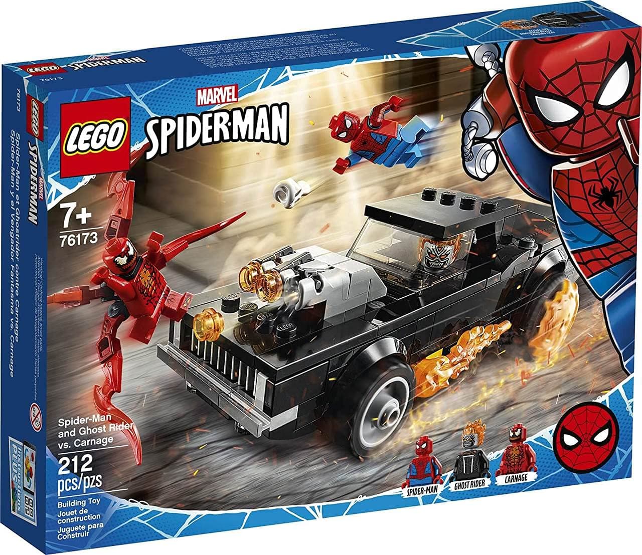 Marvel Spider-Man: Spider-Man and Ghost Rider vs. Carnage 76173 Collectible Building Toy for Kids, New 2021 (212 Pieces), Multicolor