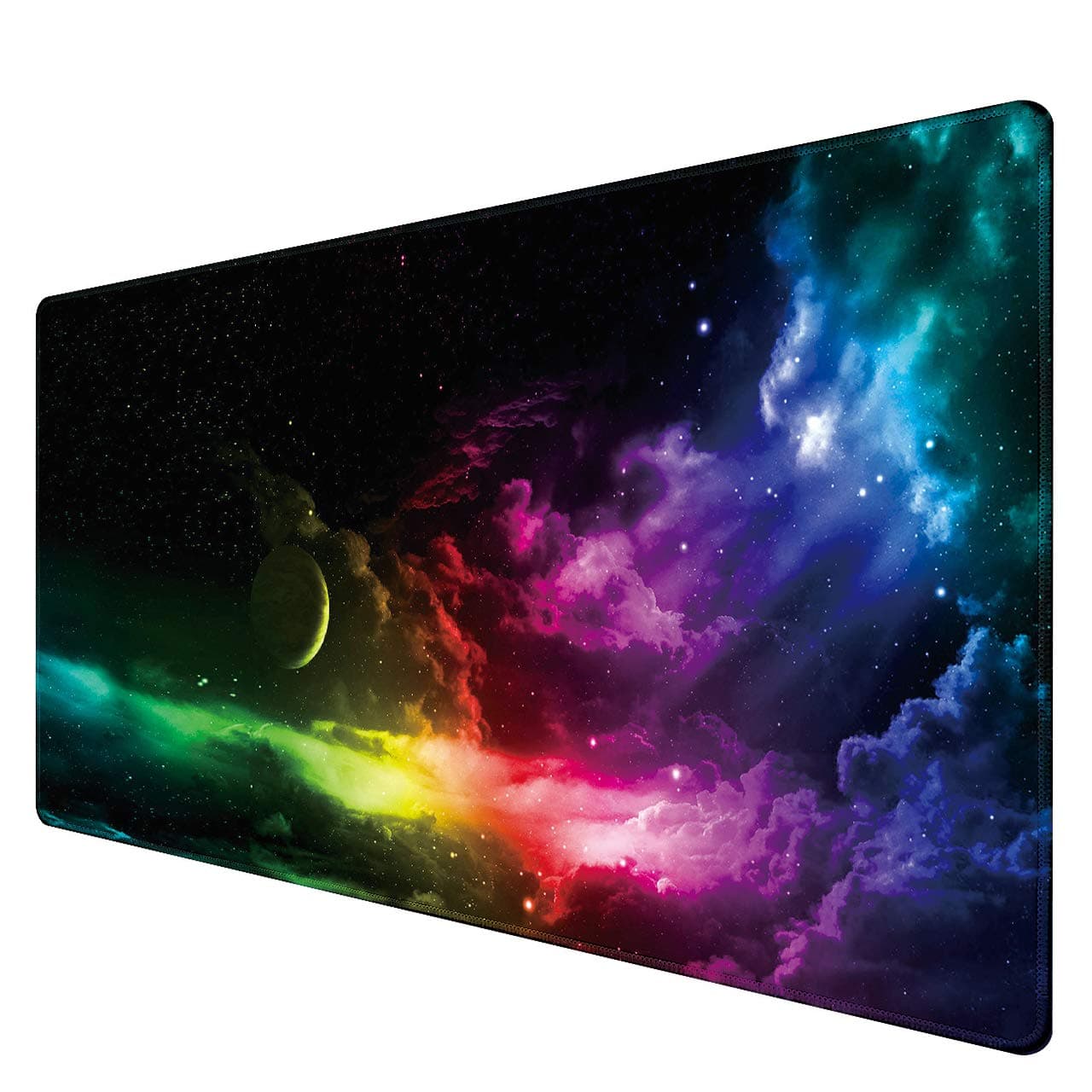 Extended Mouse Pad Large Gaming Mouse Pad- 35.4x15.7x0.12 inch Computer Keyboard Mouse Mat Non-Slip Mousepad Rubber Base and Stitched Edges for Game Players, Office, Study, Aurora Light Pattern