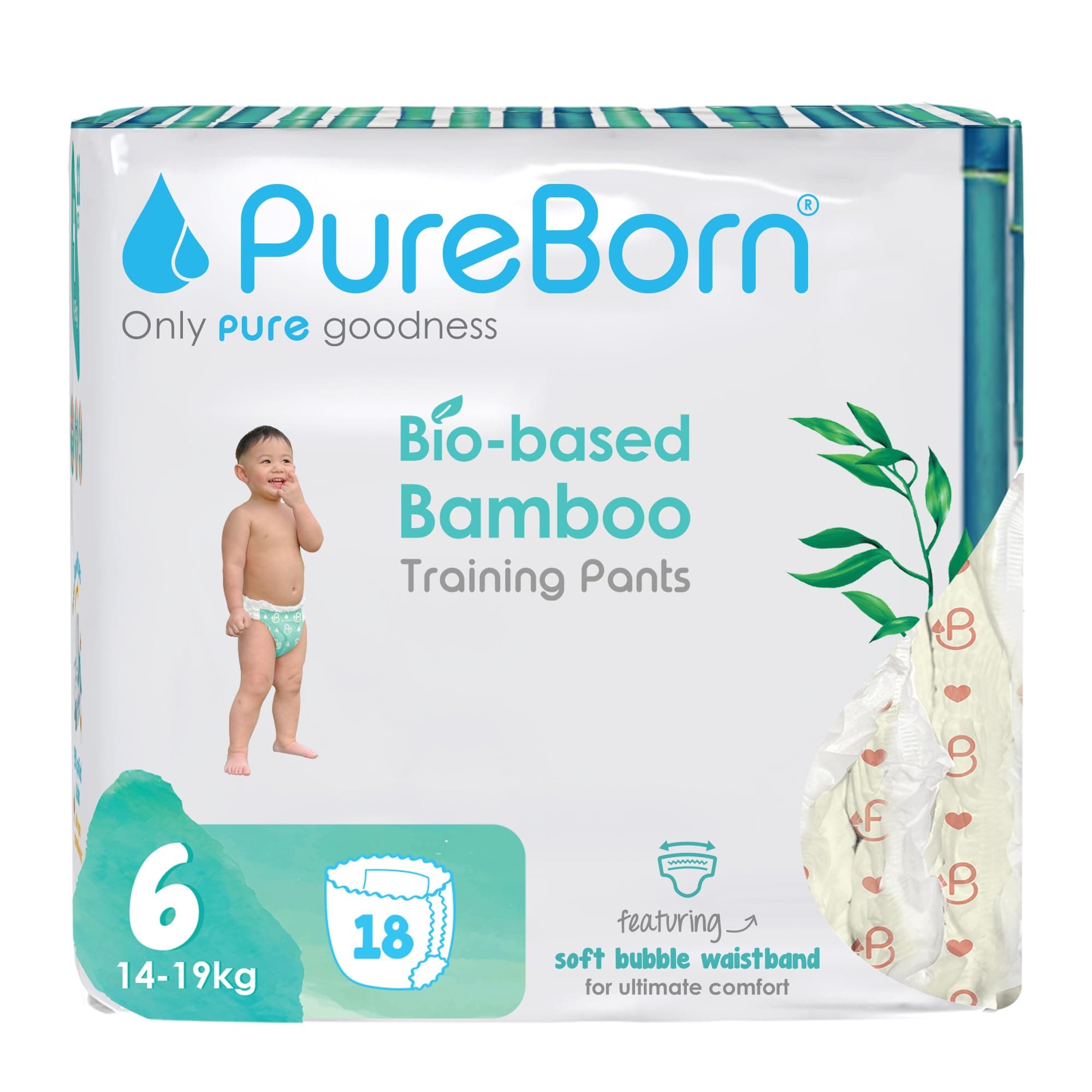 PureBorn Baby Premium Pull Up Diapers, Training Nappy Pants, Size 6 (14kg - 19kg), 18 Pieces, Superior Day & Night Protection, Dermatologically Tested, Super Soft, Skin Friendly