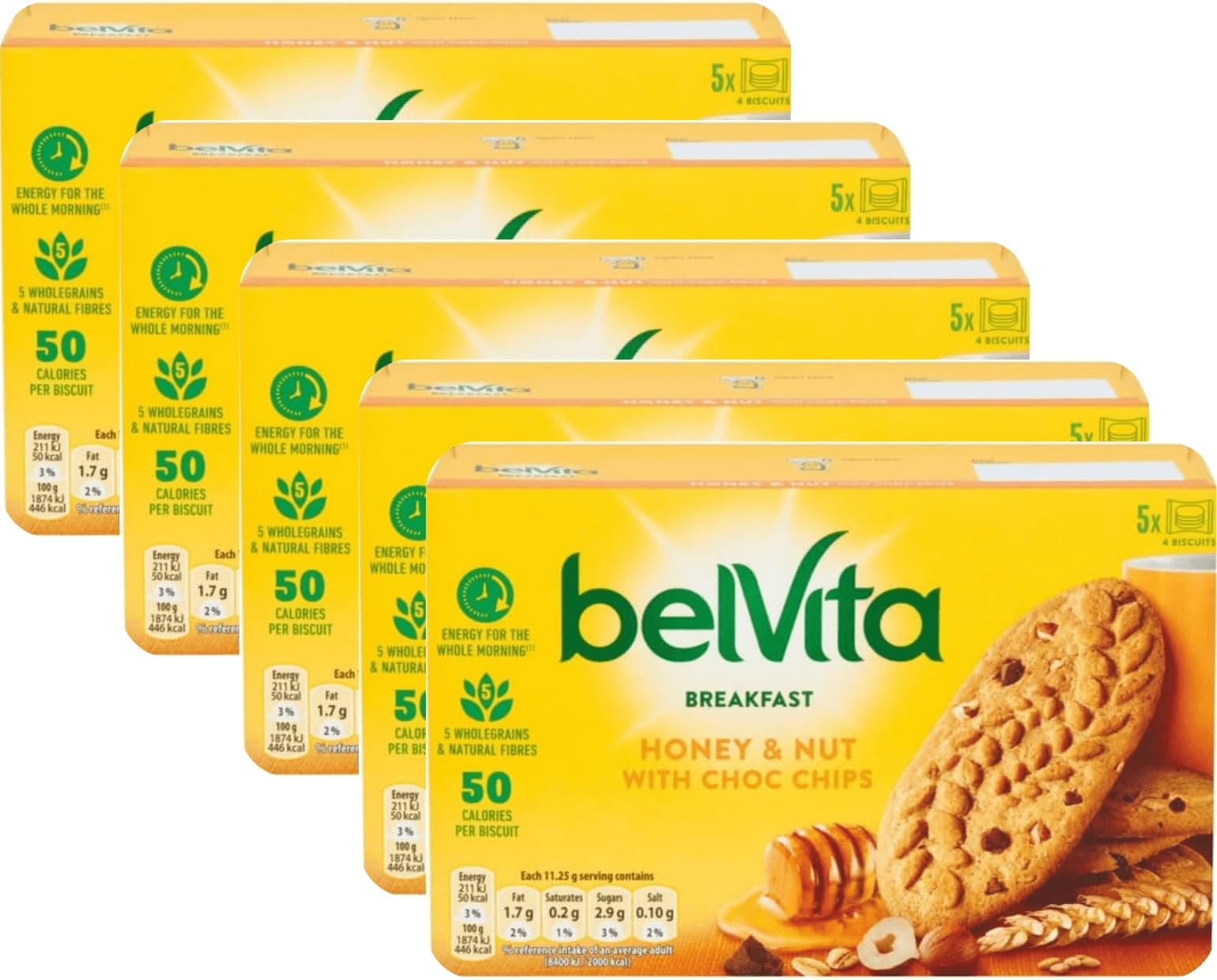 Belvita Honey & Nut with Choc Chips Breakfast Biscuits - Pack of 3x, 5x, 10x (5)