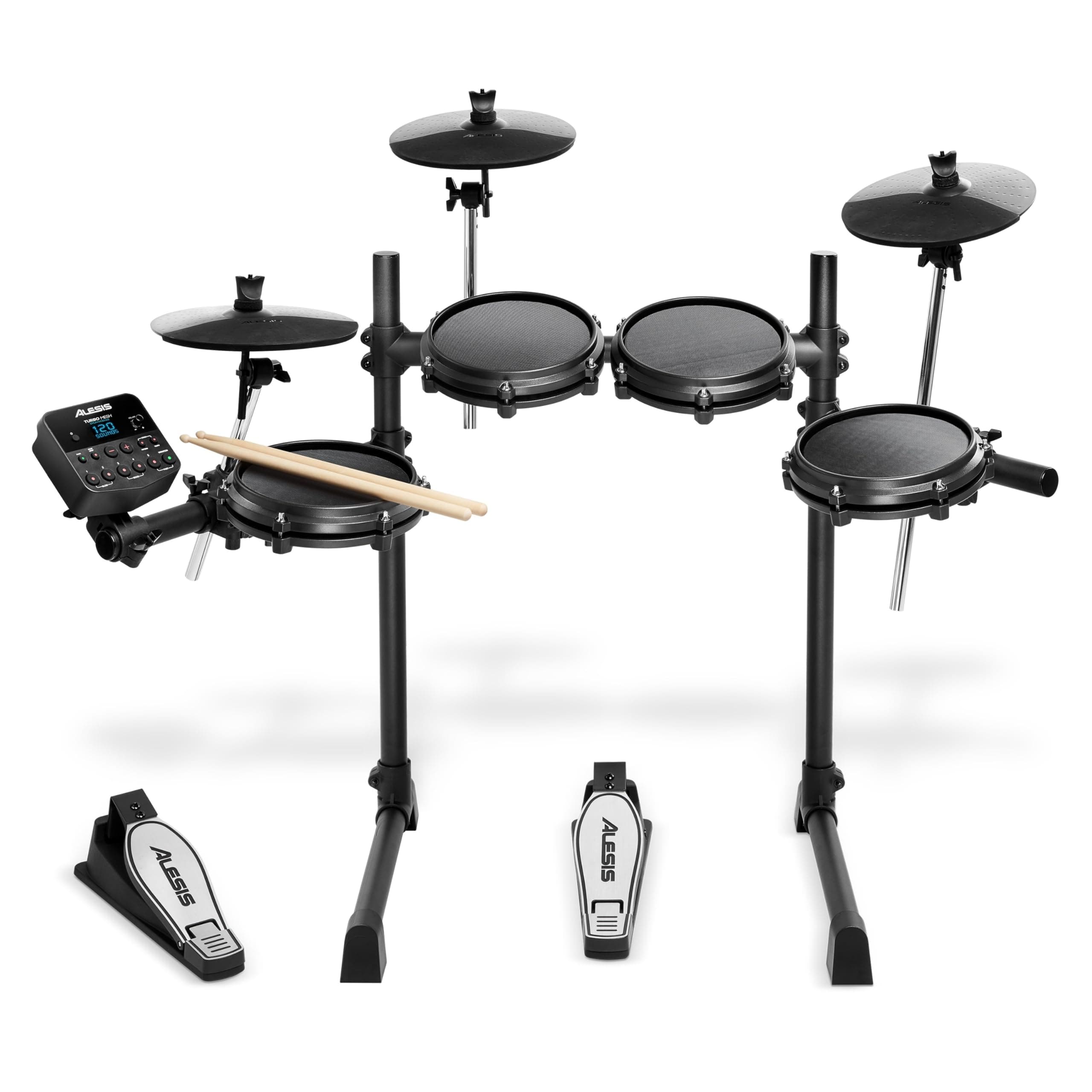 Turbo Mesh Kit - Electric Drum Set with 100+ Sounds, Quiet Mesh Drum Pads, Drum Sticks, Connection Cables, Drum Lessons