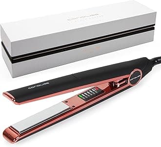 C1 Hair Straightener for Women | Professional Titanium Plates | Ionic Flat Iron | Temperature Control 120°C to 235°C | Straightening and Waves | Travel Case | UK Plug | Black Copper