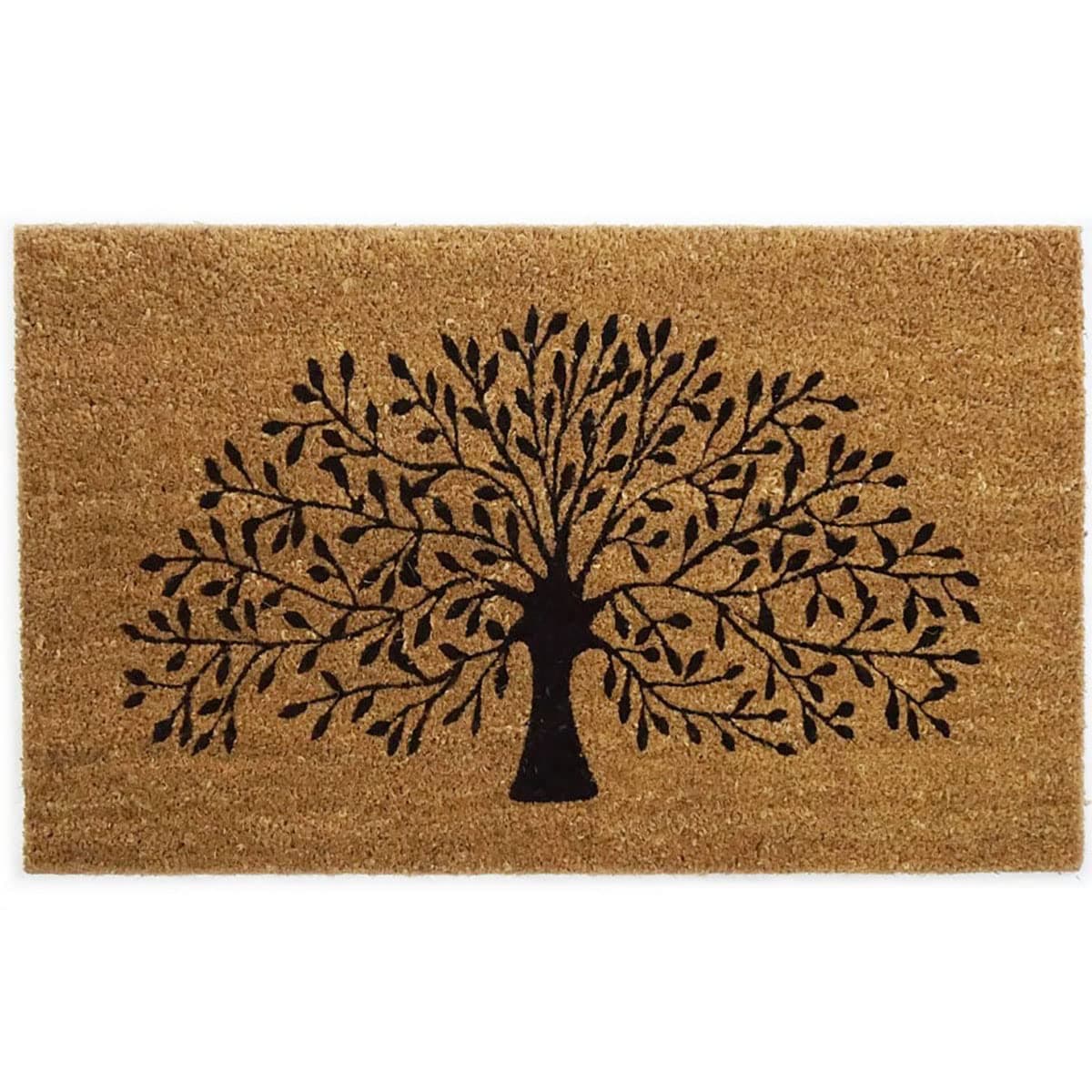 Black Ginger Large, Thick, Decorative, Patterned Coir Door Mats with Nature Designs (Tree)