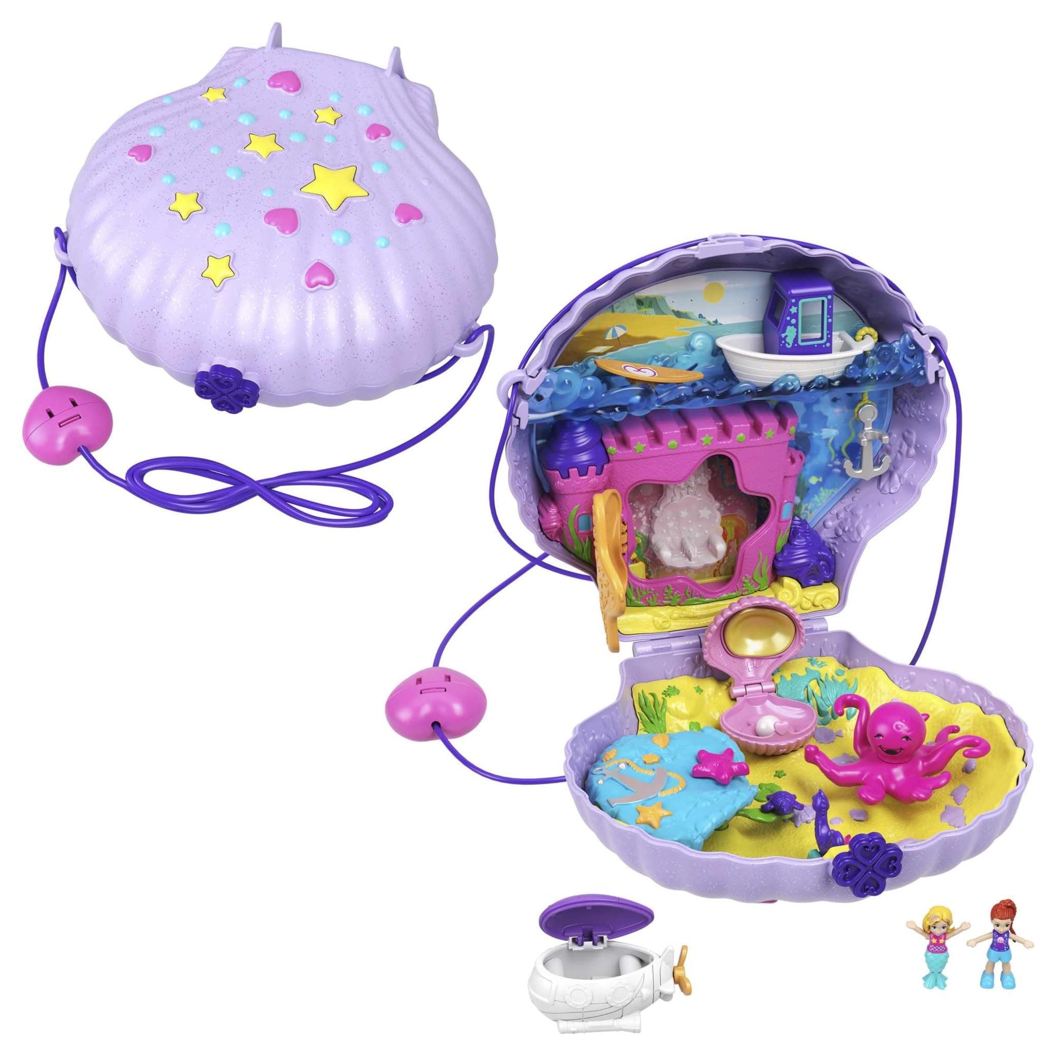 Micro, Tiny Power Seashell Purse Playset, Purple Shell Purse, Mermaid Theme, 2 Dolls, Toys for Ages 4 and Up, One Playset, GNH11
