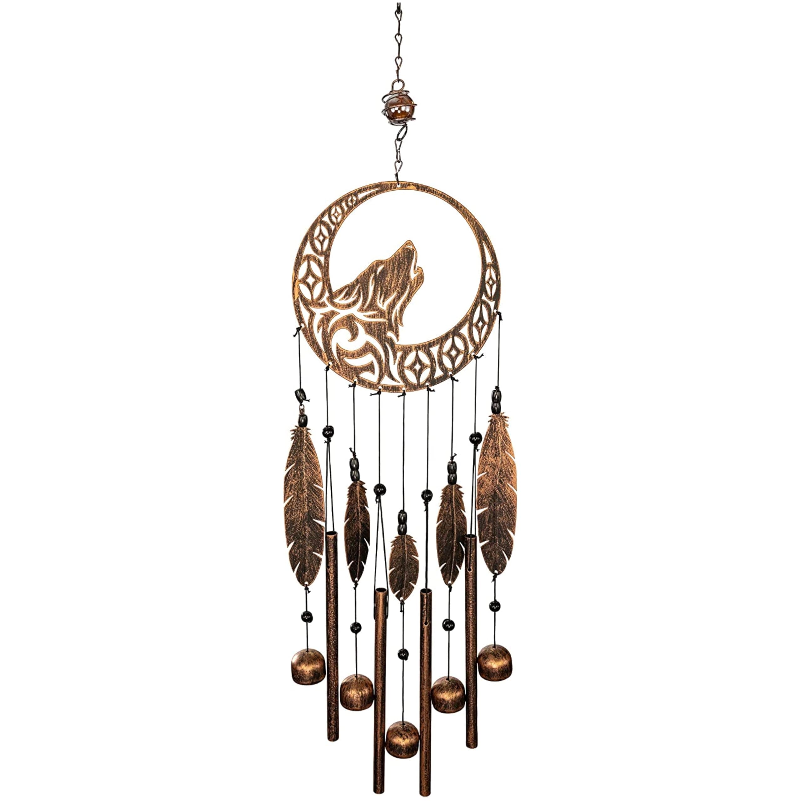 VP Home Wolf Dream Catchers Windchimes - Unique Wind Decorations with Deep Tone - Decorative Wolf Dream Catcher - Perfect Addition Decor to your Porch, Garden or Patio - Unique Gifts for Women