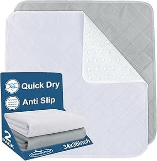 Bed Pads Washable Waterproof(2 Pack, 34 x 36), Washable and Reusable Pee Pads Anti Slip Incontinence Underpad Sheet Protector for Adults, Elderly, Kids, Toddler and Pets, White and Gray