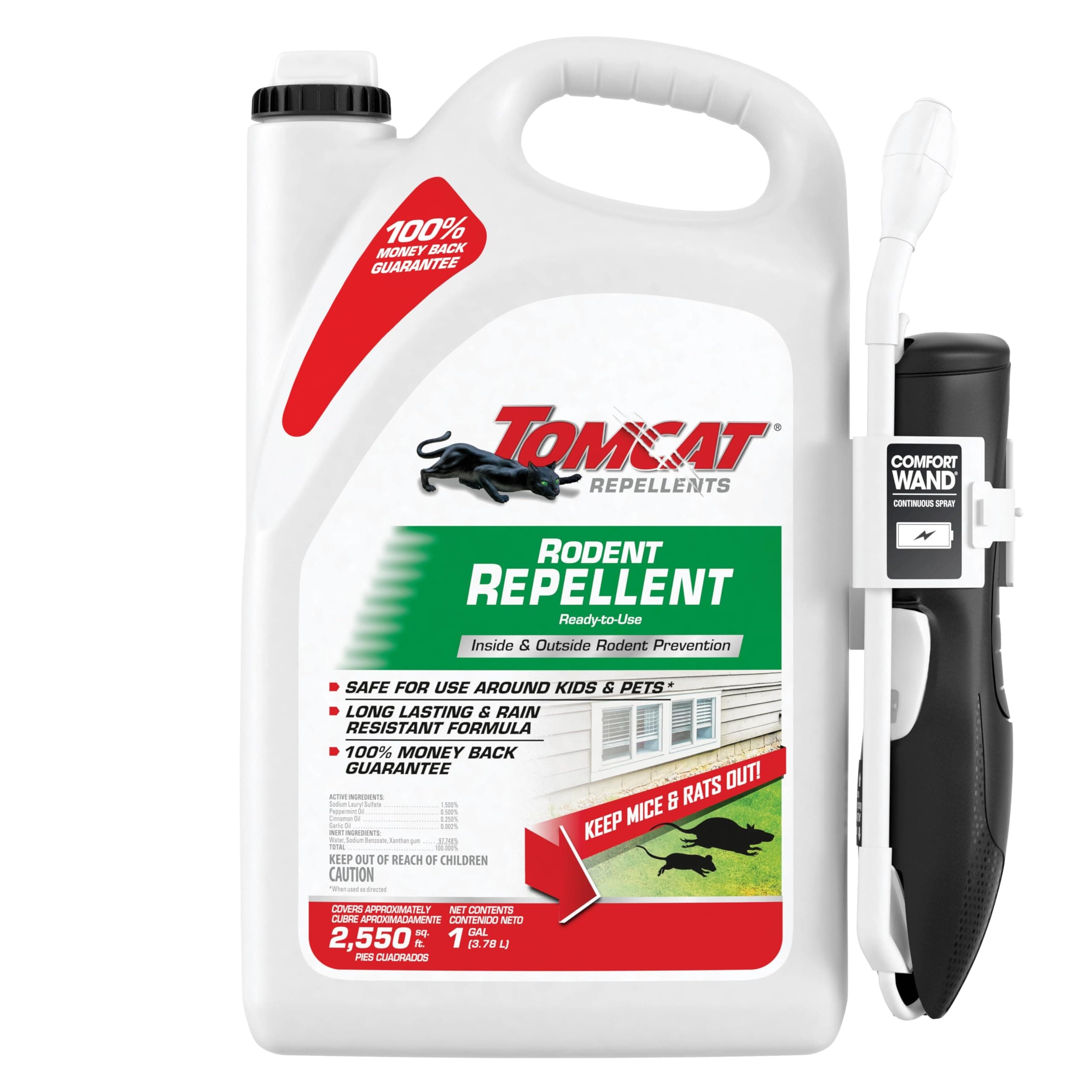 Tomcat Repellents Rodent Repellent Ready-to-Use with Comfort Wand - For Indoor and Outdoor Mouse and Rat Prevention, Peppermint Oil Spray for Rodents with Cinnamon & Garlic Essential Oils, 1 gal.