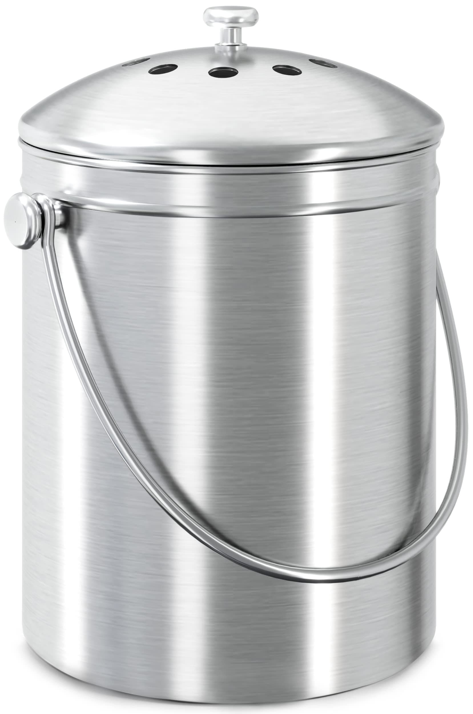 Utopia KitchenCompost Bin for Kitchen Countertop - 1 Gallon Compost Bucket for Kitchen with Lid - Includes 1 Spare Charcoal Filter ((Silver)
