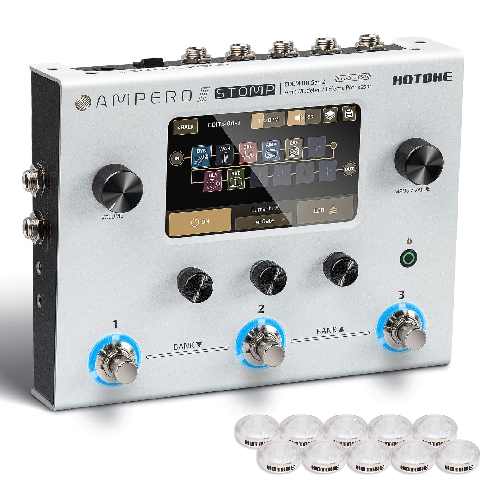 Guitar Multi Effects Processor Multi Effects Pedal Touch Screen Guitar Bass Amp Modeling IR Cabinets Simulation Multi FX Processor (Include 10 PCS Additional Footswitch Toppers)