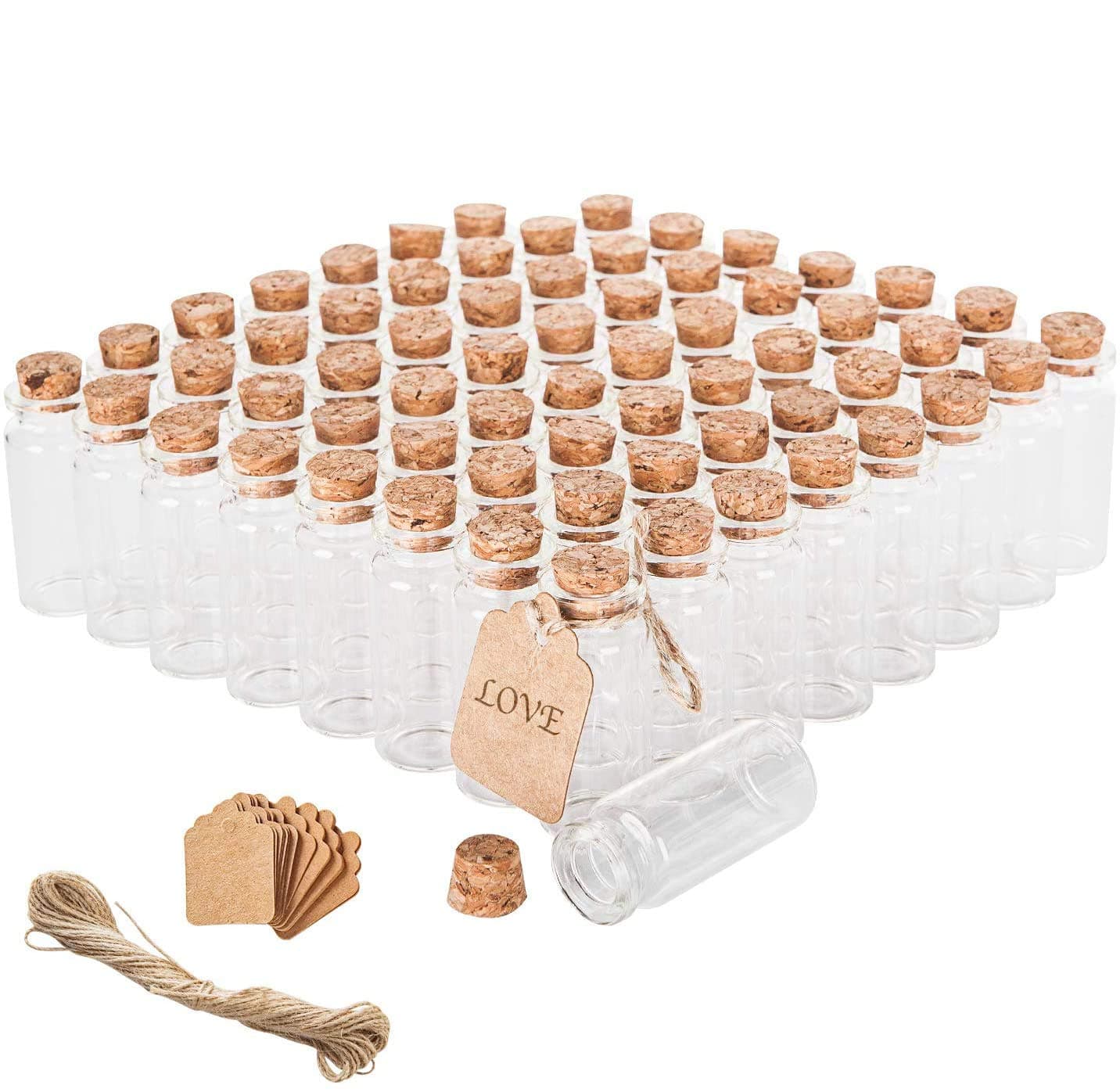 Brajttt 64PCS Cork Stoppers Glass Bottles, DIY Decoration Small Tiny Glass Jars Favors,Mini Vials Cork,10ml Storage Container for Art Crafts for Wedding Party Supplies