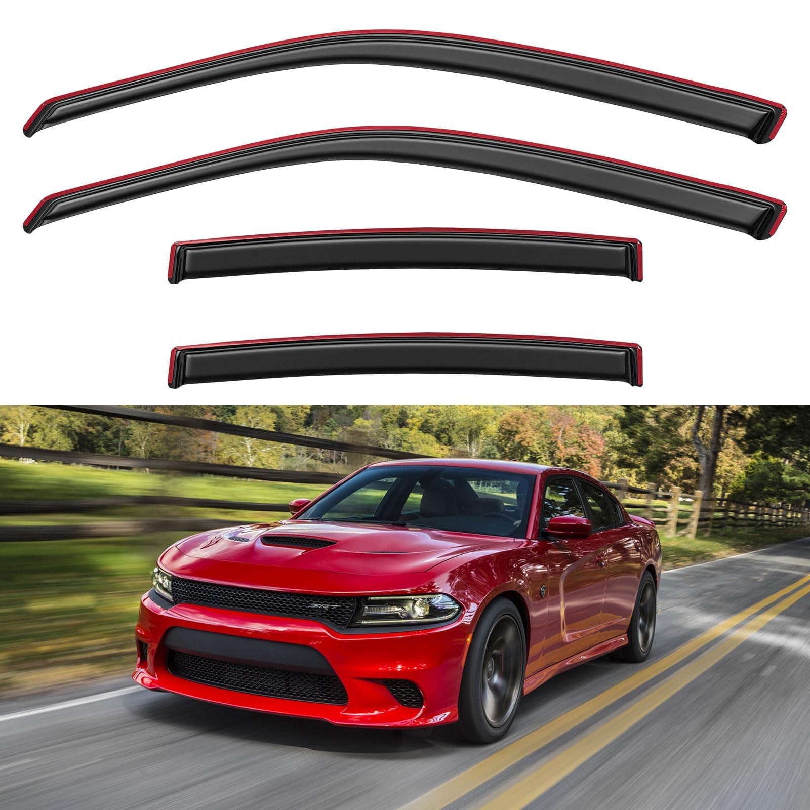 YQAUTEC Window Rain Guards Shield for 2011-2023 Dodge Charger, Window Vent Visors Shades Wind Deflectors for 11-23 Charger 253