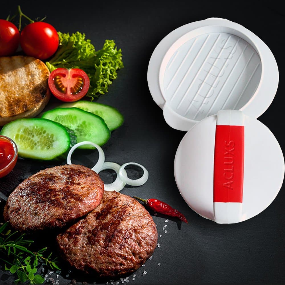 ACLUXS Burger Press, Hamburger Maker Mould Machine Set, BBQ Patty Juicy Regular Beef Maker Round Non Stick Mold, Easy to Use, White