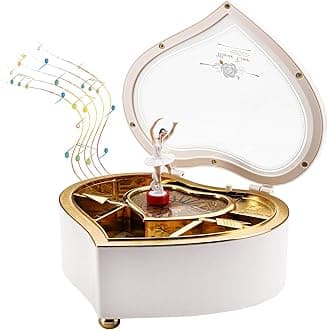 yarlung Ballerina Music Box White Heart Shaped, Rotating Dancing Girl Figurine Gift Box for Jewelry, Trinket, Valentine's Day, Birthday, Wedding, Thanksgiving Day, Christmas, New Year