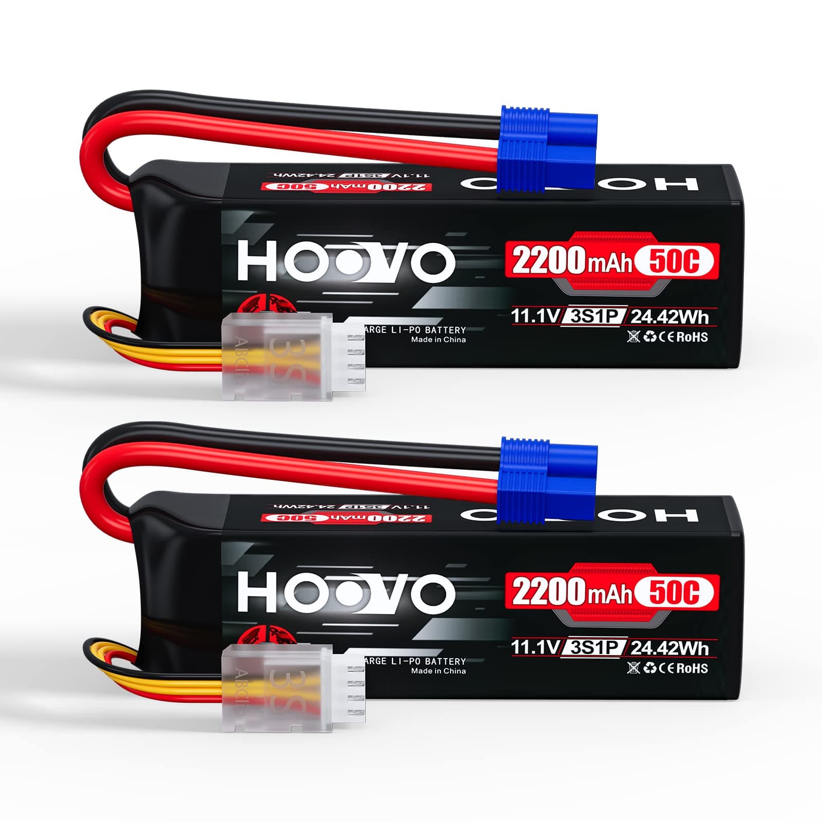 HOOVO 3S 11.1V Lipo Battery 2200mAh 50C with EC3 Plug for RC Car Boat Truck Multi-Motor Heli Airplane Quadcopter Helicopter Hobby