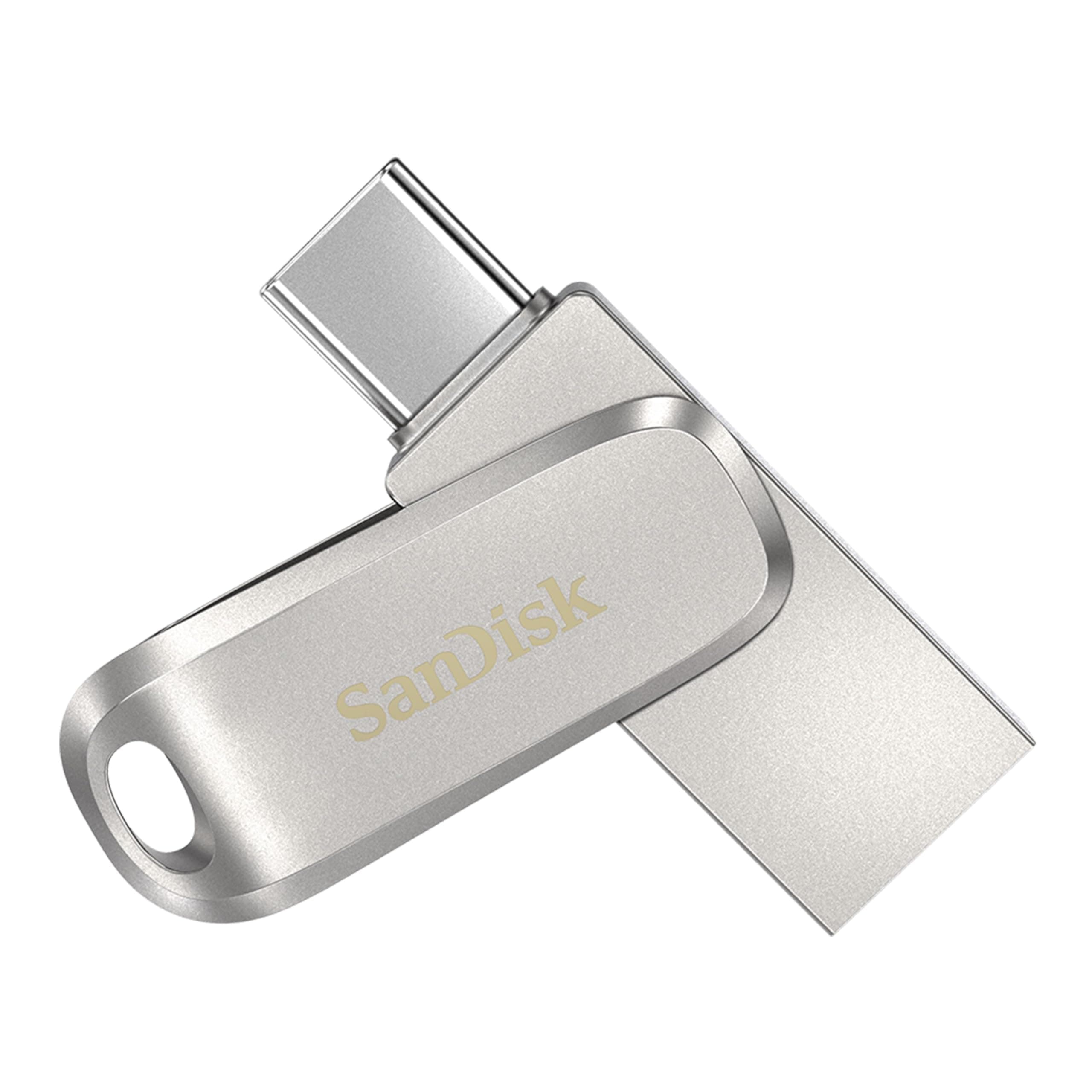 Ultra Dual Drive Luxe USB Type-C Flash Drive 128GB (Memory stick up to 400 MB/s, Reversible Type-C & Type-A connectors for Smartphone, Tablets, Macs & computers, All Metal) Silver