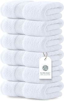 White Classic Luxury White Hand Towels, 100% Cotton Bathroom Hand Cloths Set of 6, Hotel Towels Extra 40x76 cm, Quality Towels Bathroom Sets for Hands | White, 6 Pack