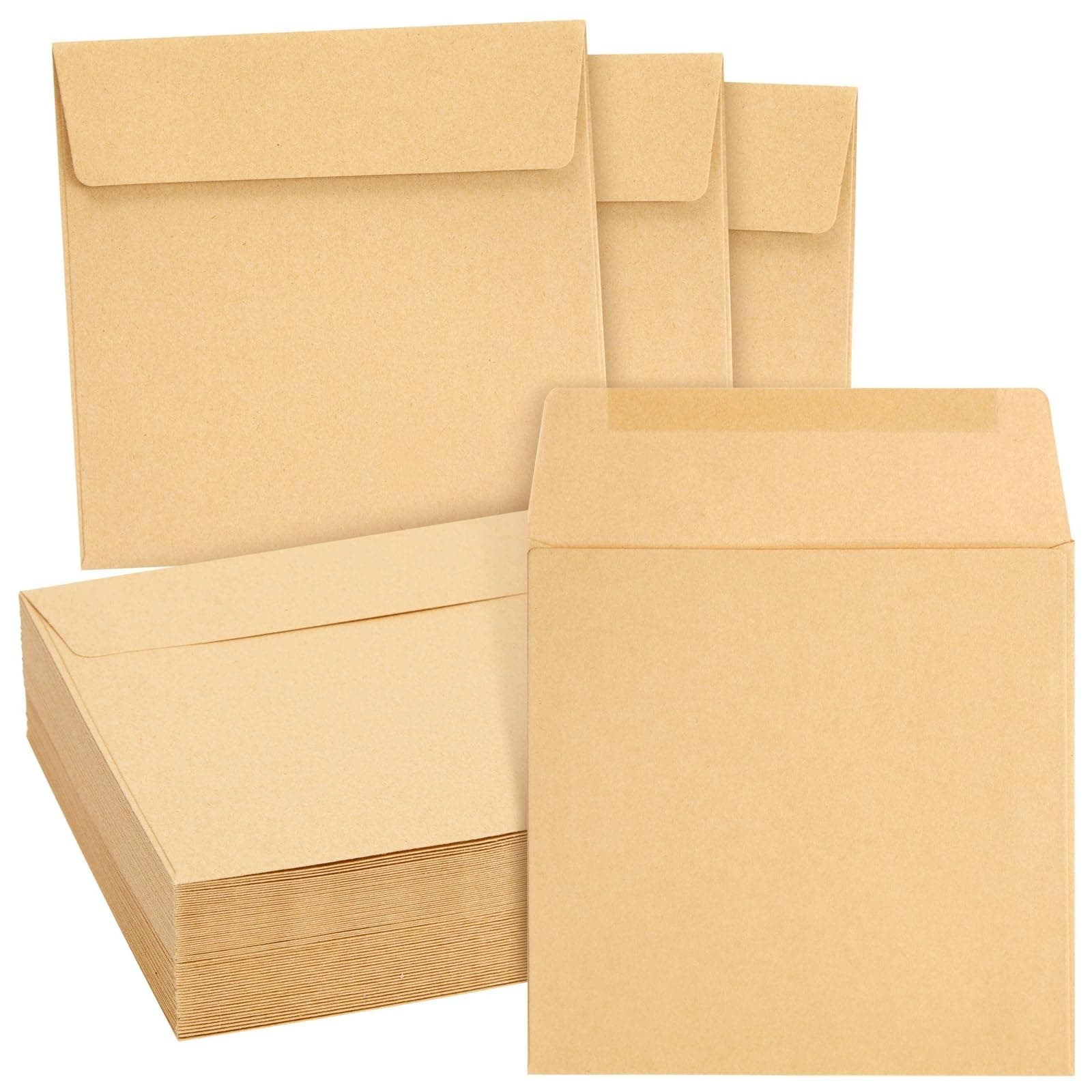 Juvale 60 Pc Square Brown Paper Envelopes - 5.5 x 5.5 in Flat Flap - Thick Natural Paper - For Wedding Card & Birthday Card