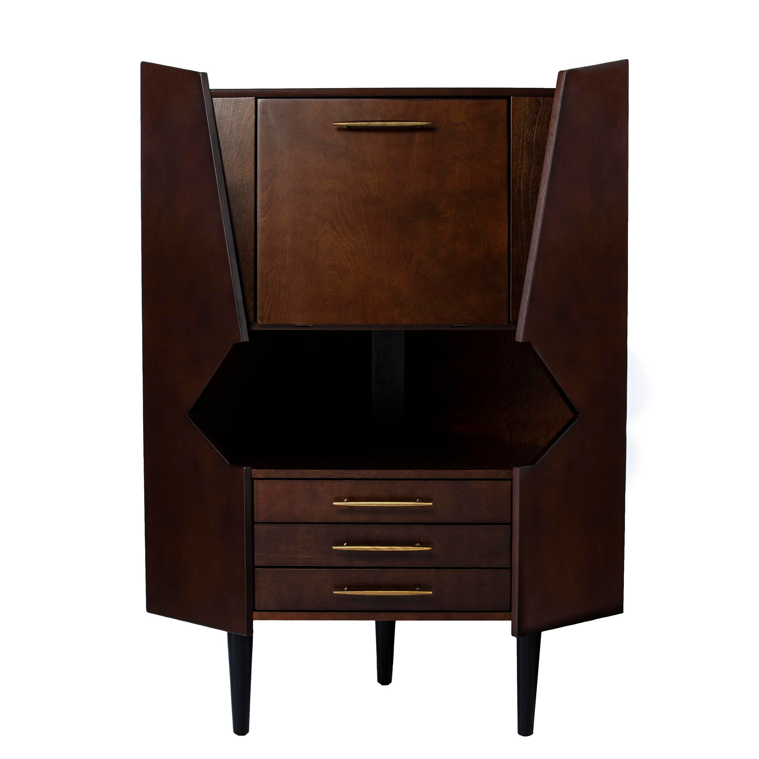 Larson Corner Storage Bar Cabinet, brown.