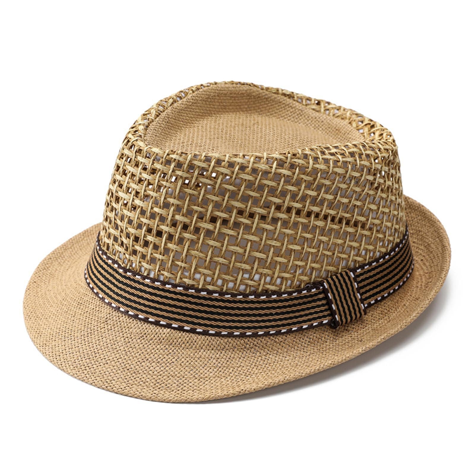 Straw Fedora Hat for Men, Packable Trilby Hat Panama Hat Derby Hat Breathable Mesh Sun Hat Homburg Hat Dad Boyfriend Gift Khaki