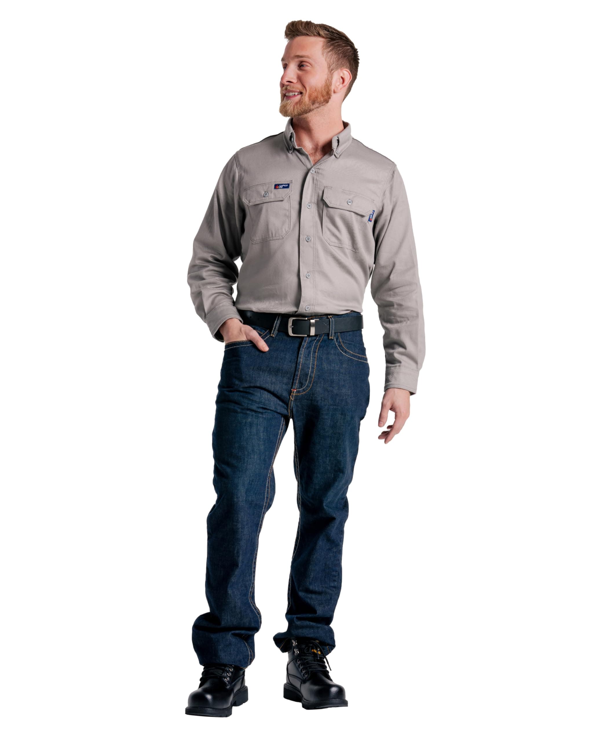 LAPCO FR Modern Jeans for Men, Flame Retardant Work Pants, Relaxed Fit, Low-Rise, Bootcut, Washed Denim, P-INDM12