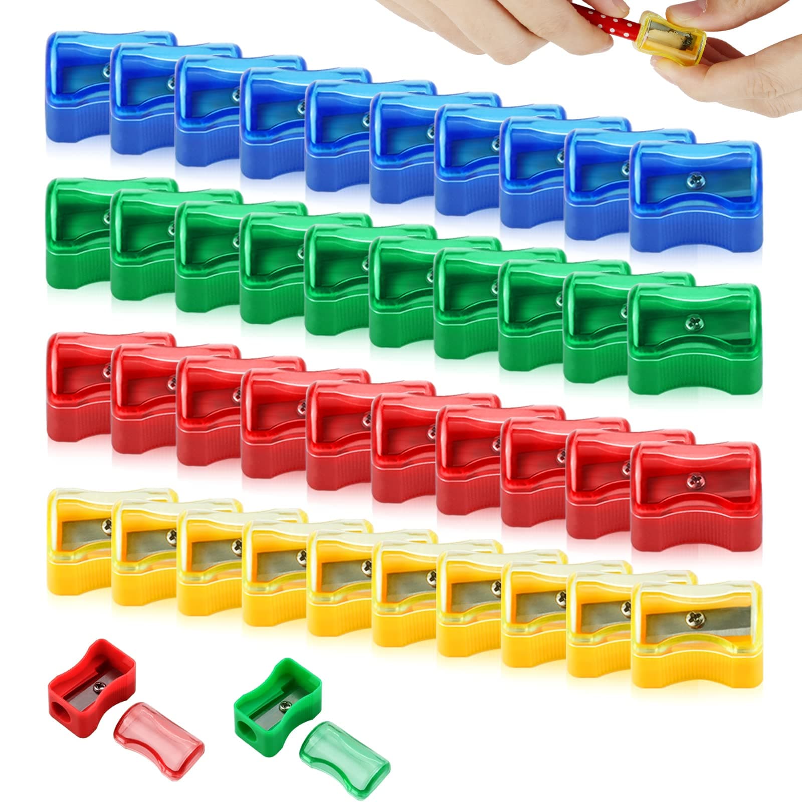 Coloured Plastic Pencil Sharpener - 96 PCS Kids Manual Sharpener with Cap - Mini Handheld with Lid