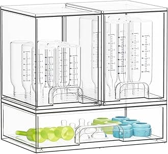 SpaceAid Bottle Storage Organizer Baby - Acrylic Bottles Station Organizer Container, Stackable Clear Drawers for Countertop, Vanity, Bathroom, Cabinet, Pantry Organization, 3 Pack, 2M1L, 10.9" H