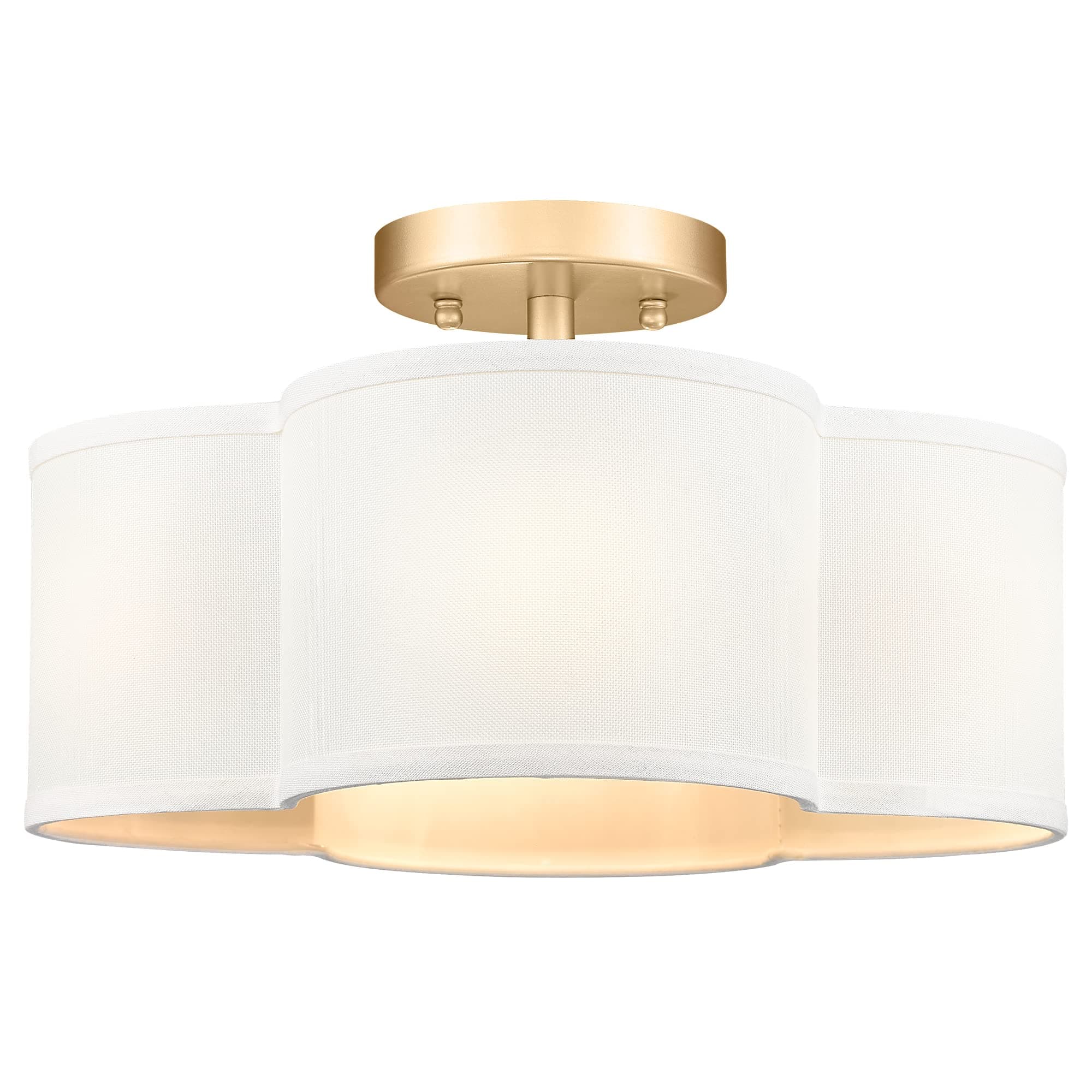 Gold Semi Flush Mount Ceiling Lights, 14" 4-Light Ceiling Light Fixtures with Fabric Shade in Quatrefoil Shape, Farmhouse Brass Drum Lighting for Kitchen Hallway Bedroom, AD-22007-4SF-GD