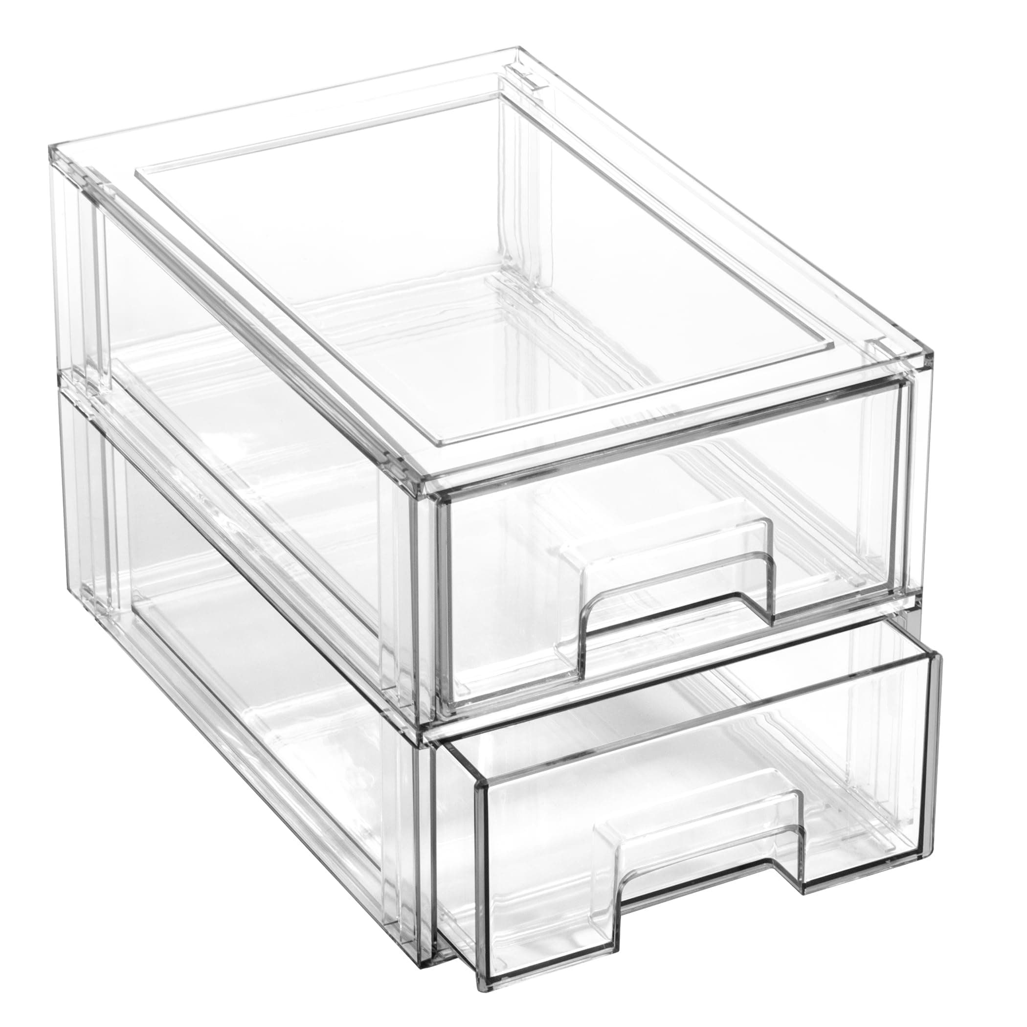Stackable Storage Drawers, Small - 2 Pack, Clear | THE CRATE COLLECTION | Storage Bins With Drawers | Bathroom Organizers | Under Sink Organizer | Vanity Cabinet Home Organization